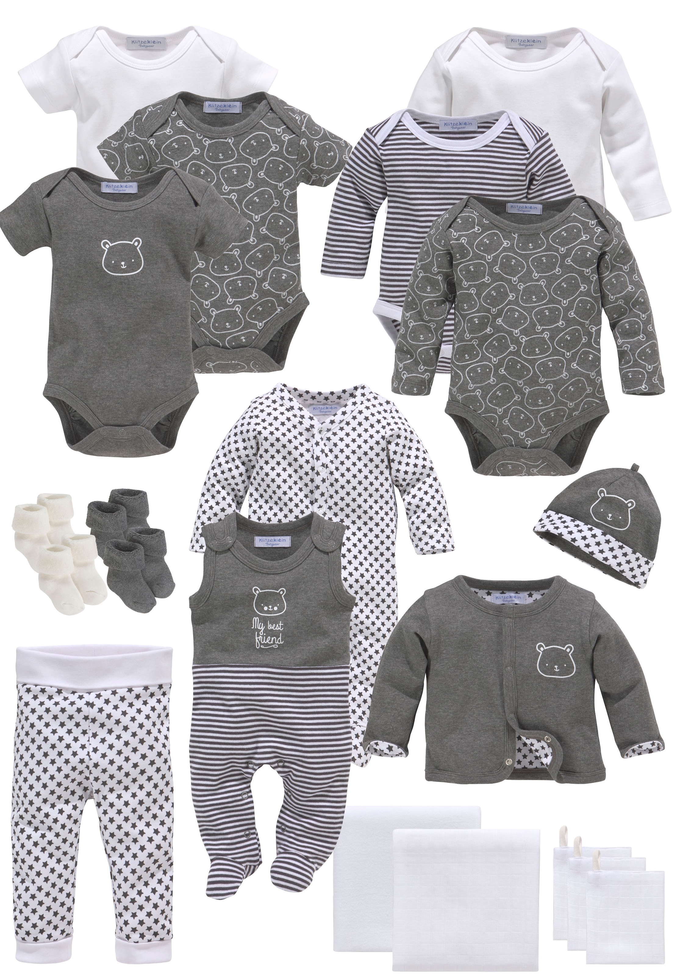 »Baby-Set (Set, aus tlg.), Bio-Baumwolle«, versandkostenfrei Modische mit niedlichen bestellen Klitzeklein 20 Drucken Erstausstattungspaket