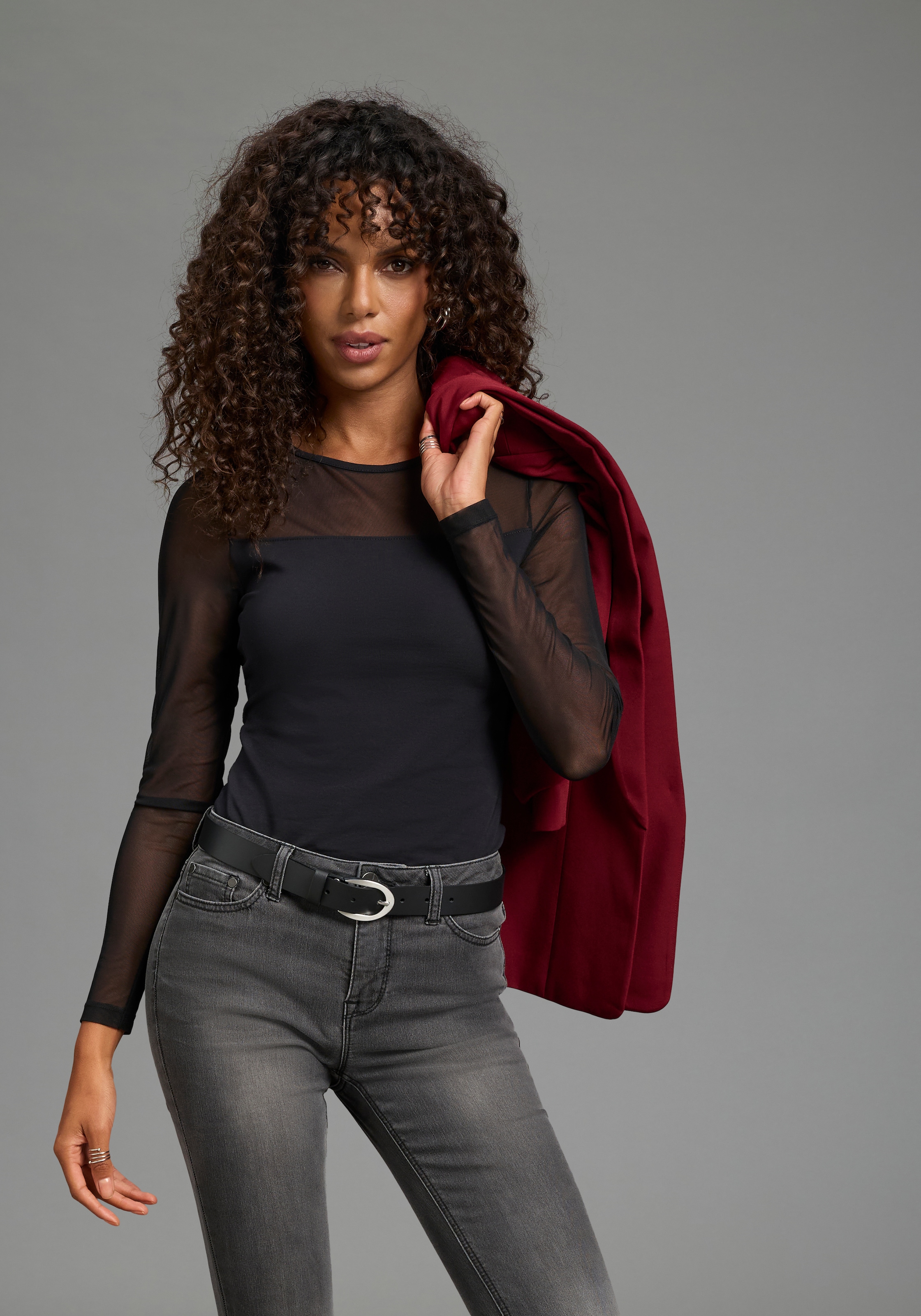 Image of Laura Scott Body "mit Mesh" und elastischer Baumwollmischung, Rundhalsausschnitt, sehr figurbetont