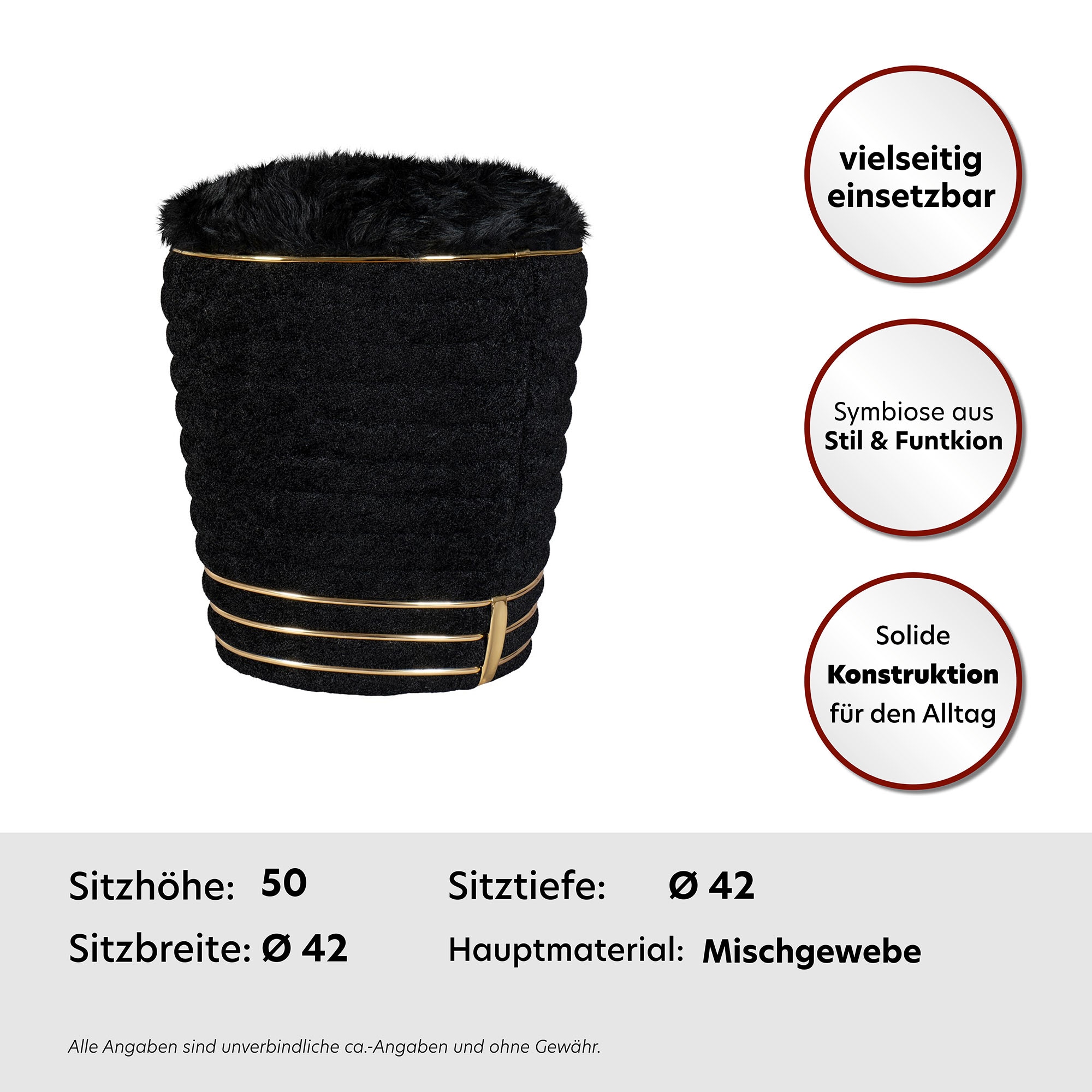 Kayoom Sitzhocker »Hocker Doric, trendiger Look, ästhetische Farbgebung, schöne Steppung«, (1 St.), komfortabel, hochqualitativ, pflegeleicht, hochwertige Materialien