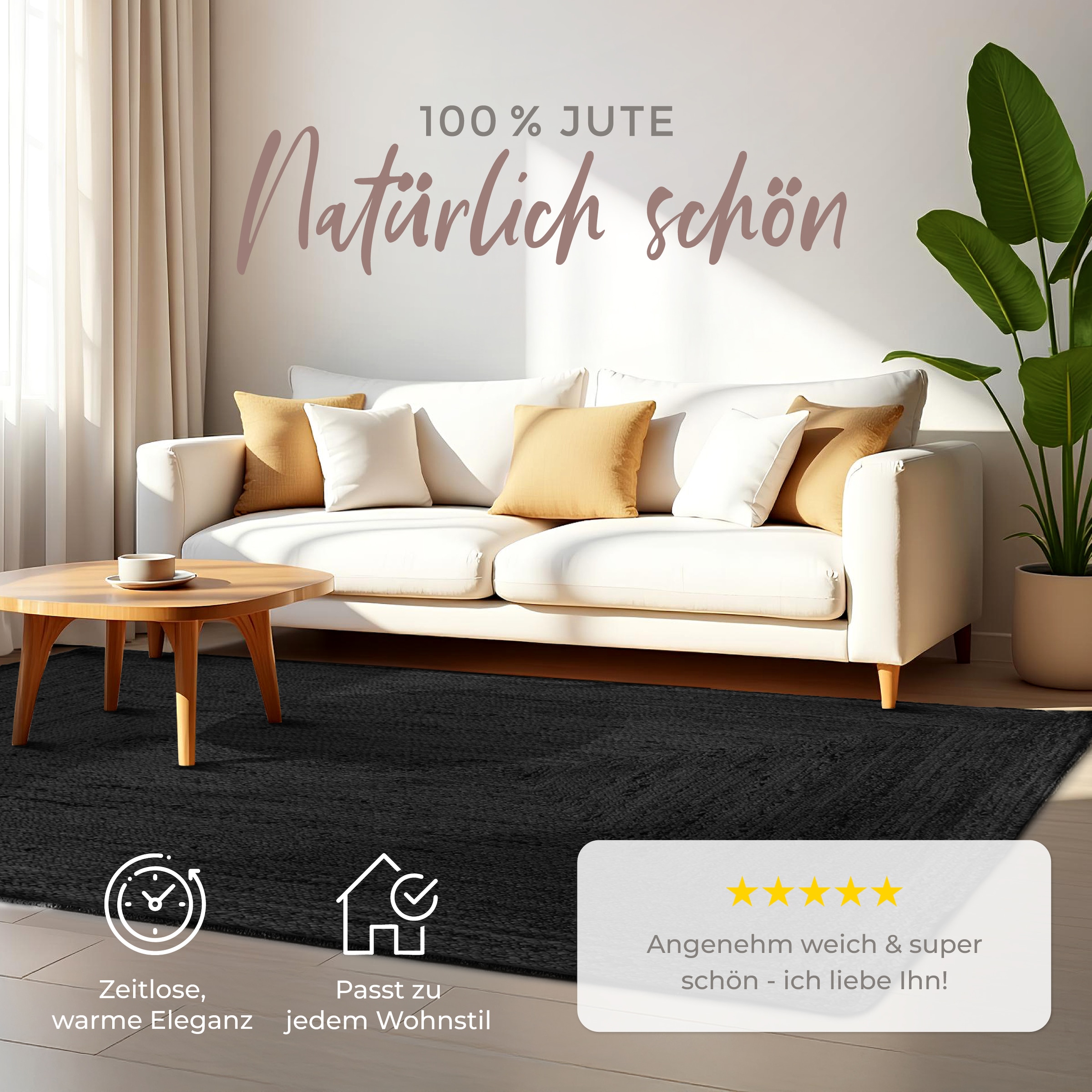 carpetfine Teppich »Nele Juteteppich Naturfaser« rechteckig 6 mm Höhe geflochtener Wendeteppich aus 100% Jute, quadratisch und als Läufer