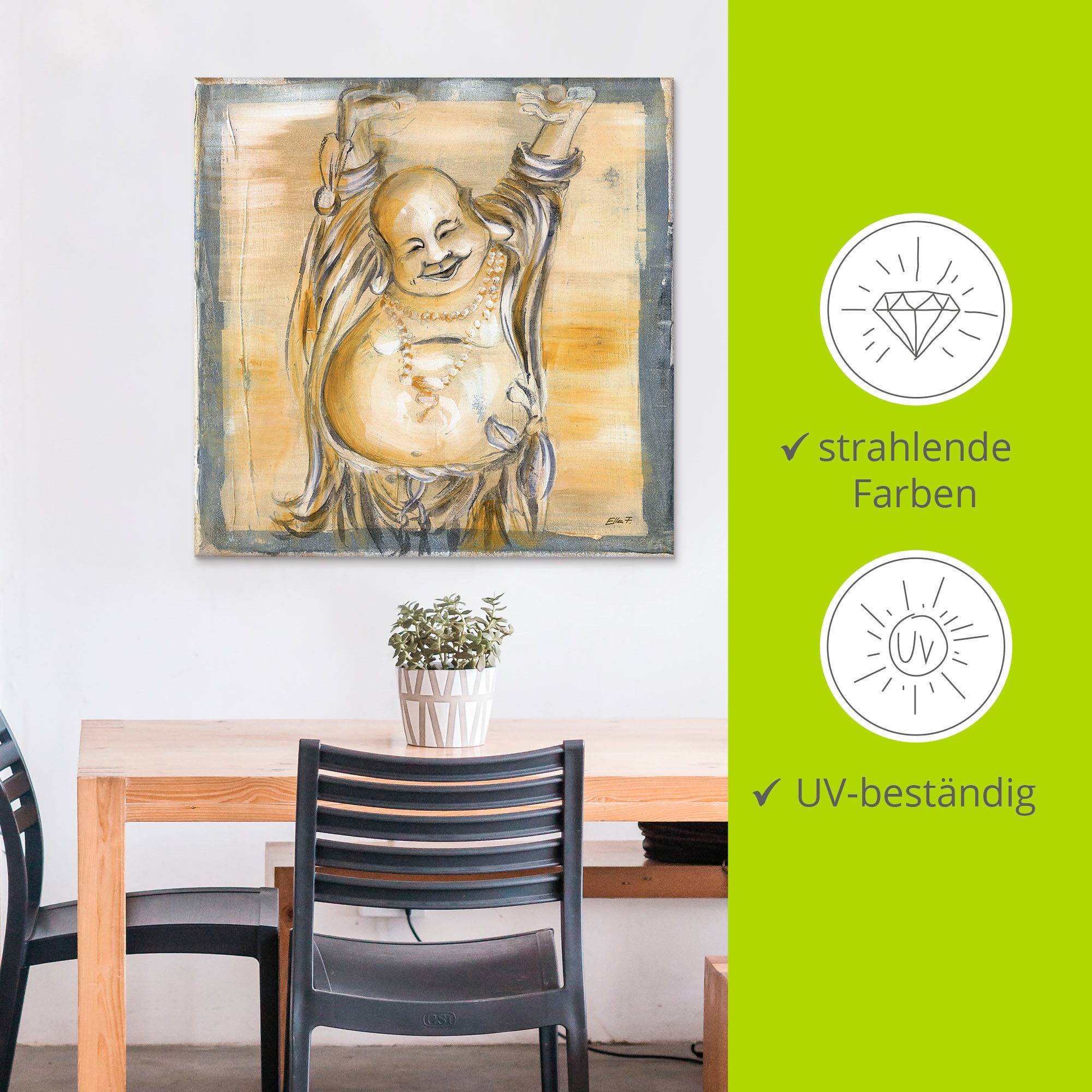 Artland Wandbild »Fröhlicher Buddha II«, Religion, (1 St.), als Alubild, Outdoorbild, Leinwandbild, Poster, Wandaufkleber