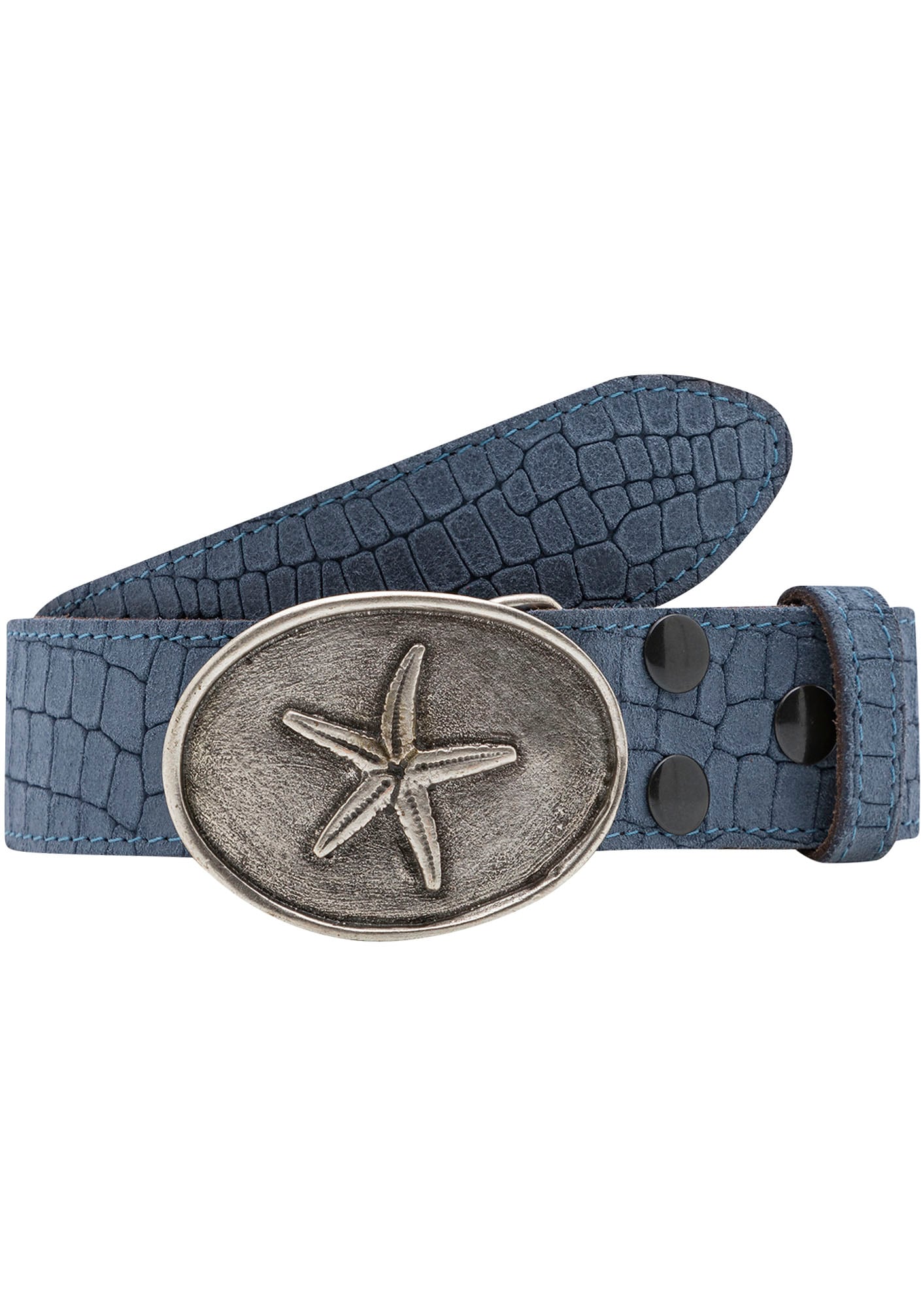 Image of Rettungsring Gürtel Ledergürtel mit austauschbarer Schliesse "Seestern Oval Silber"