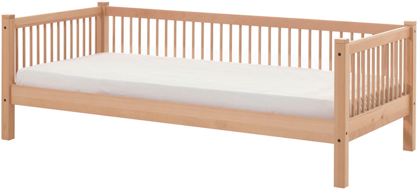 Image of Vipack Daybett "Liegefläche 90 x 200 cm, inkl. Sprossenumrandung, zeitloses Design" Buche massiv, sehr stabil und standfest gebaut, inkl. Rolllattenrost, zusätzlich inkl. Rausfallschutz vorne