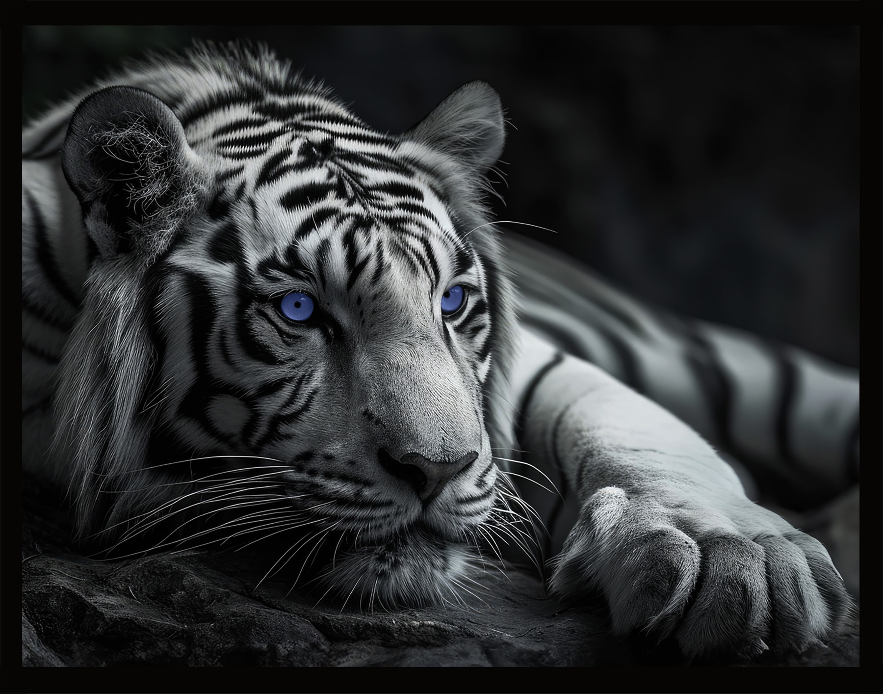 Image of Bönninghoff Bild mit Rahmen "Wandbild gerahmt TIGER MIT BLAUEN AUGEN 40x50 cm – Tierbild Natur" Raubkatzen Tiger Wildtiere mit dekorativem Rahmen