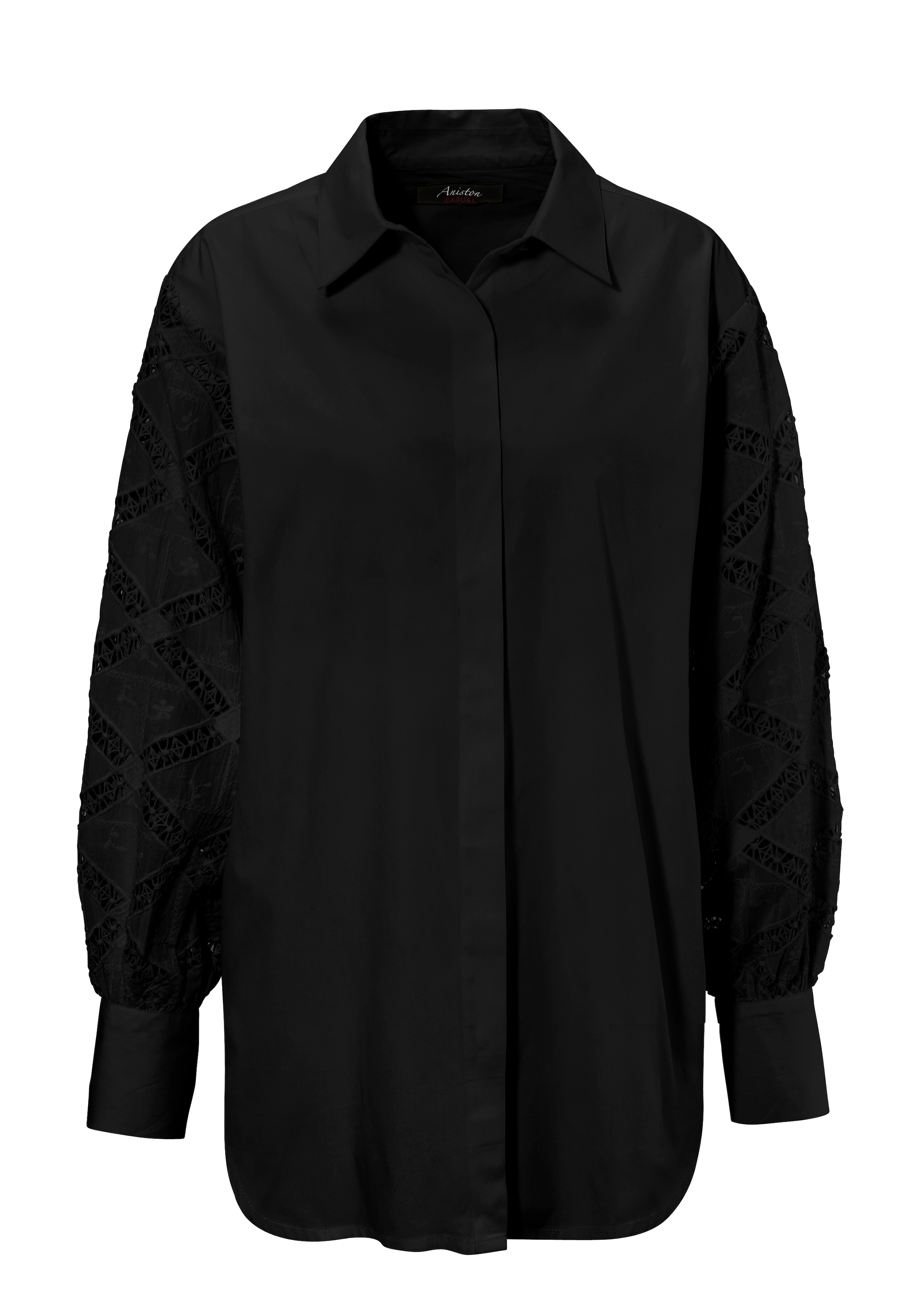 Aniston CASUAL Hemdbluse, mit Häkelspitze und Stickereien verzierte Ärmel
