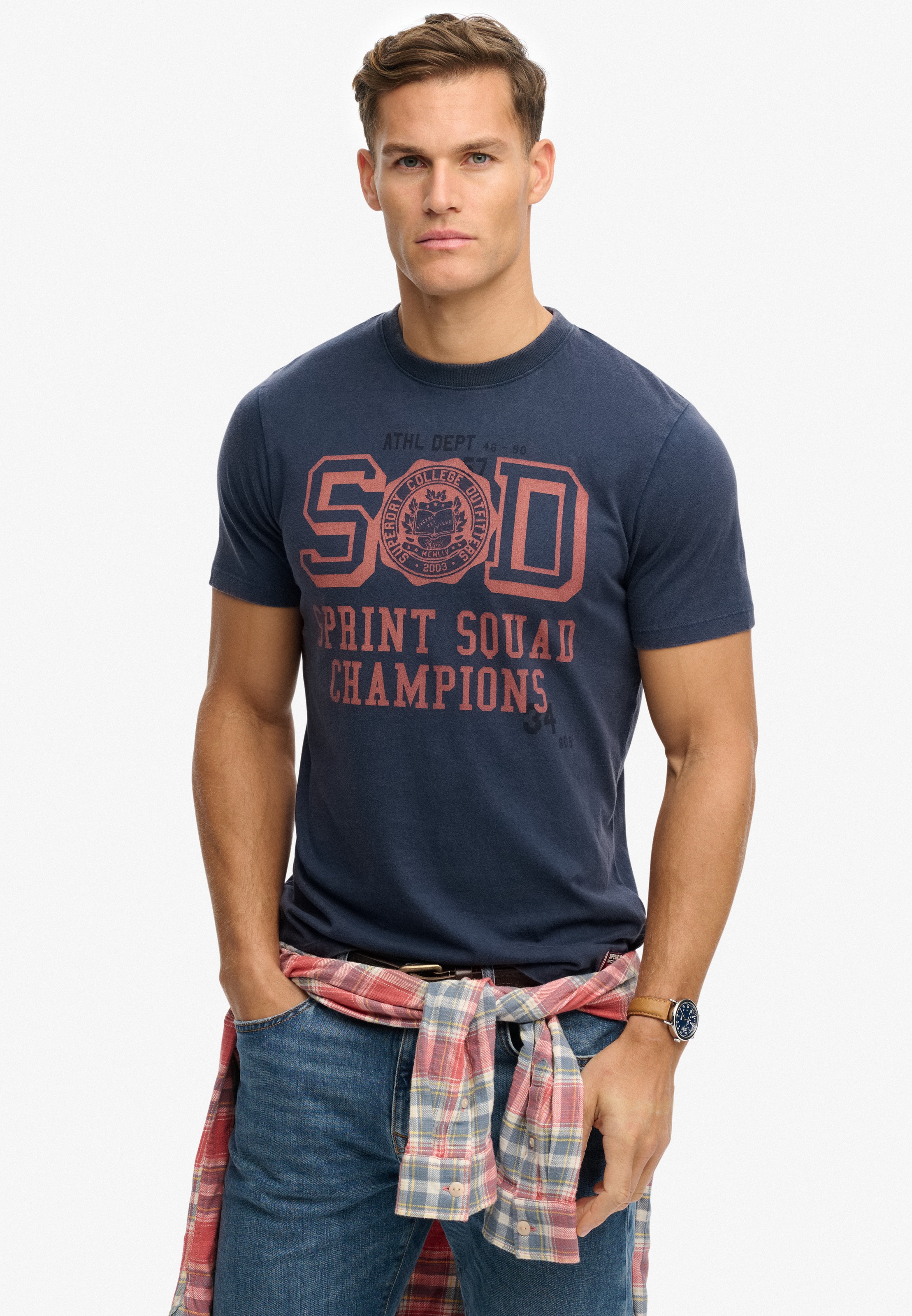 Image of Superdry Rundhalsshirt "VINTAGE PREP RELAXED TEE" mit coolem Rissdruck