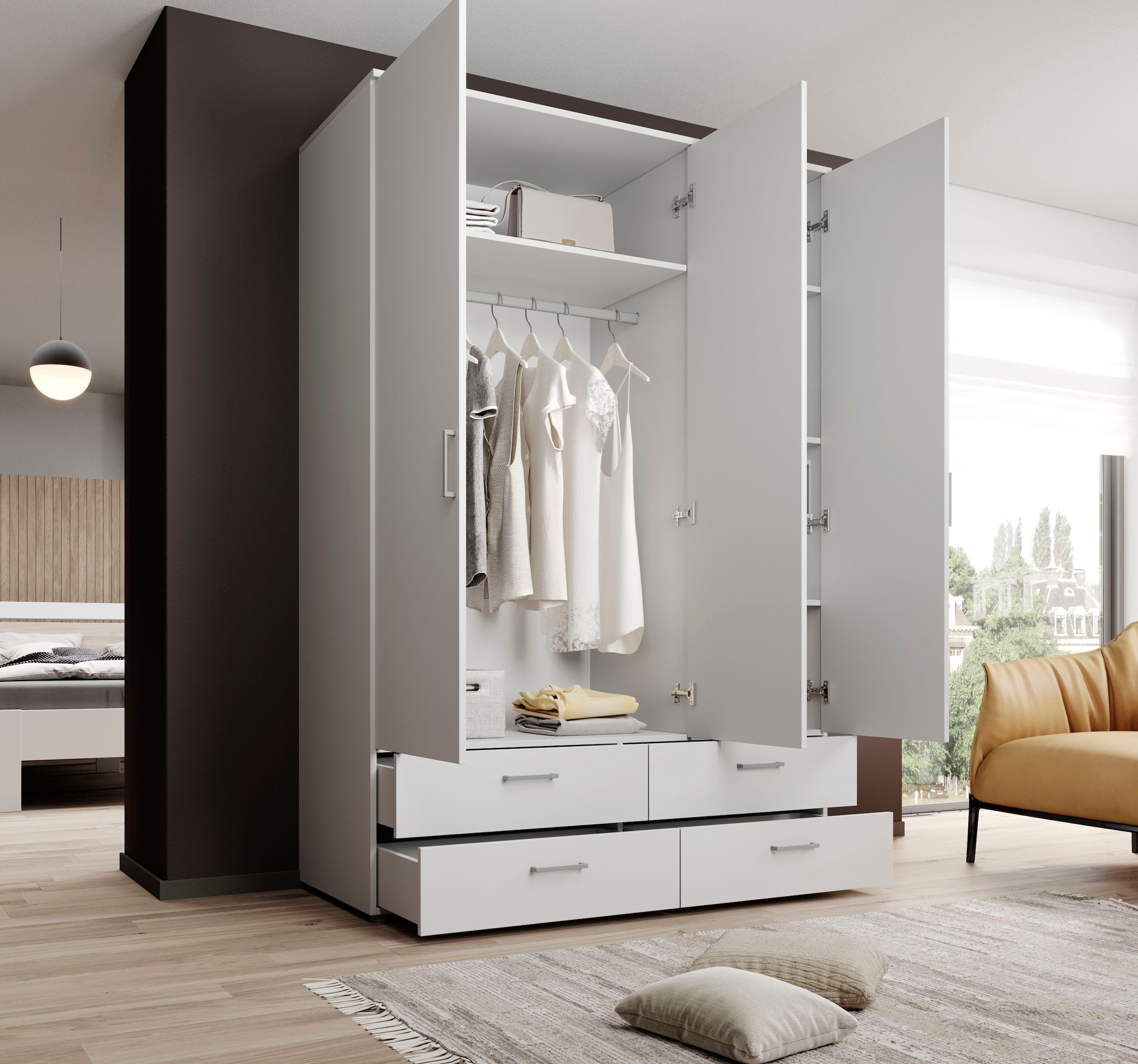 Schlafkontor Drehtürenschrank »Spazio«, weiss, Schlafzimmerschrank mit Spiegel