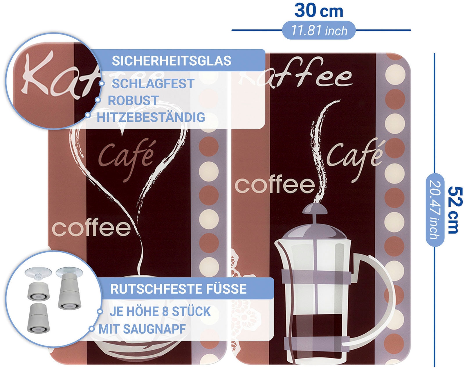 WENKO Herd-Abdeckplatte »Universal Modell Kaffeeduft«, (Set, 2 tlg.), Herdabdeckung für alle Herdarten, kratzfest, mit rutschfesten Füssen