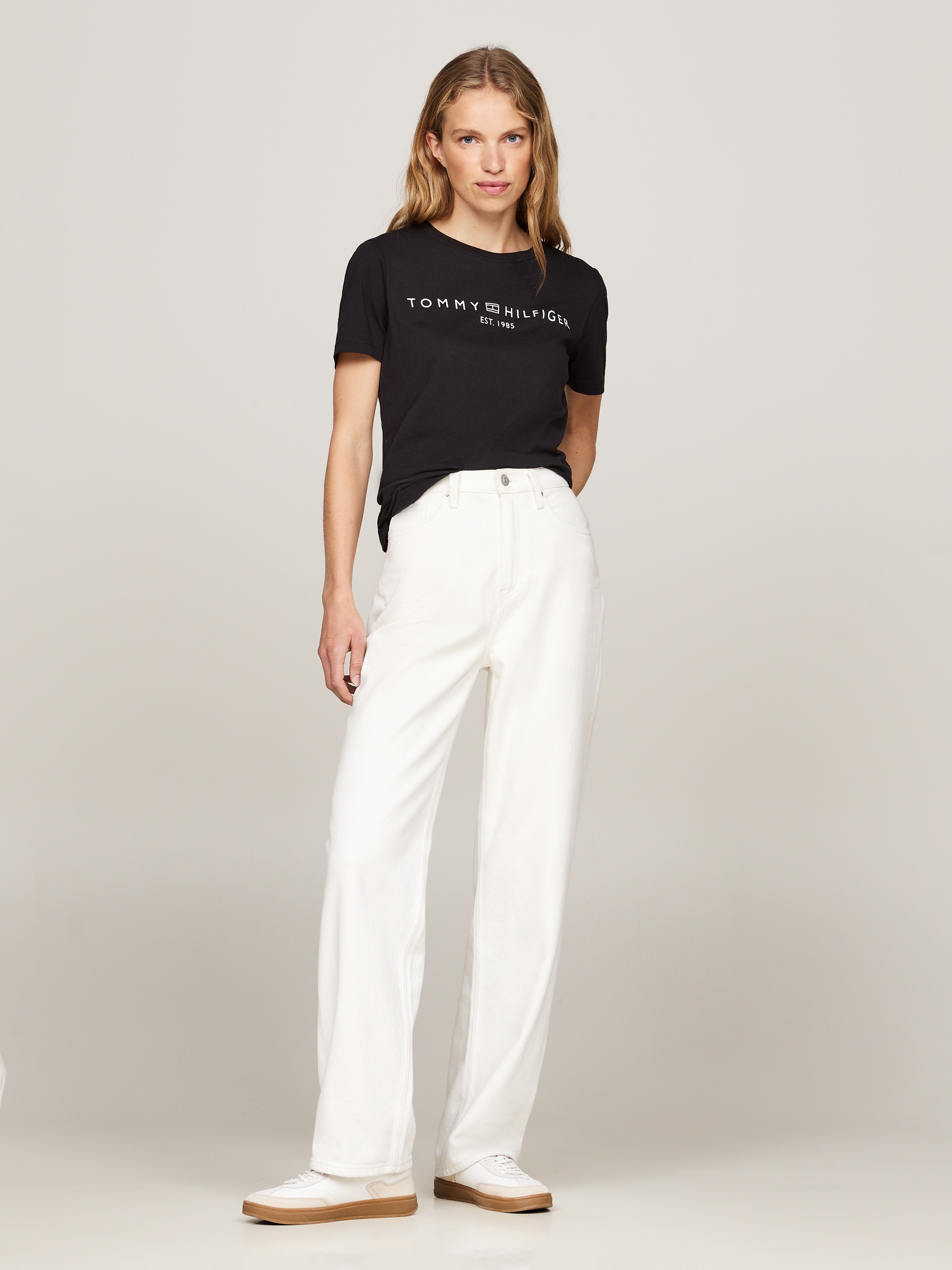 Tommy Hilfiger T-Shirt »REG CORP LOGO C-NK mit Logoschriftzug und Stickerei«, meliert, casual, regular fit, Baumwolle, Rundhals
