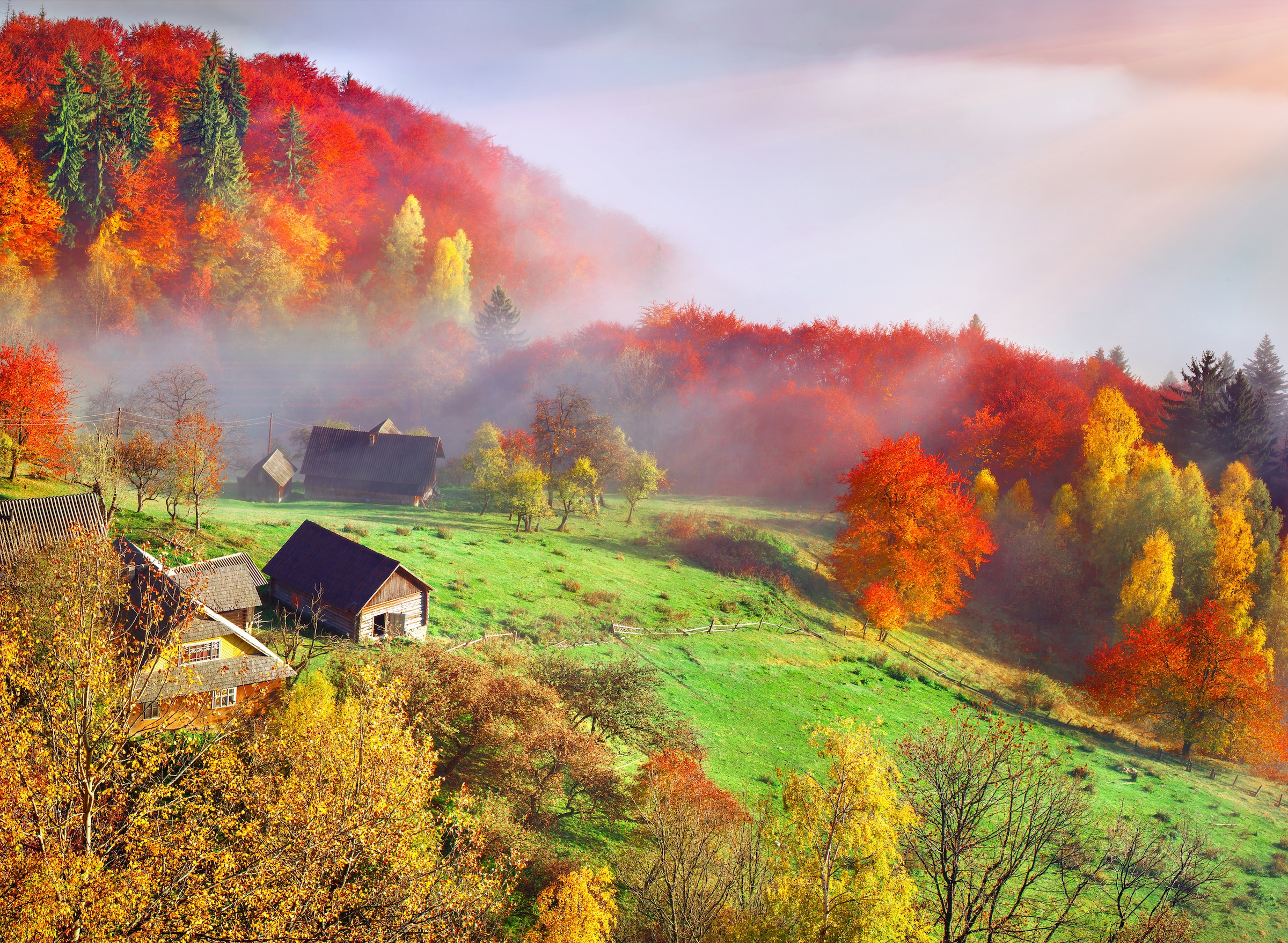 Image of Papermoon Fototapete "Autum Mountain Village" glatt