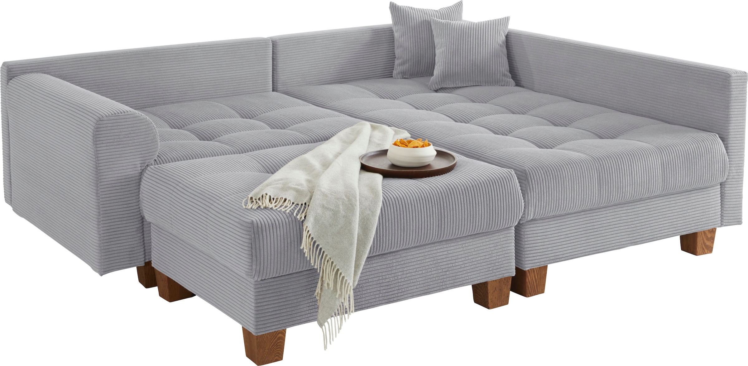 Home affaire Canapé d'angle »Rice L-Form, B: 216 cm« Set: Sofa & Hocker, mit 3 Zierkissen, Federkern