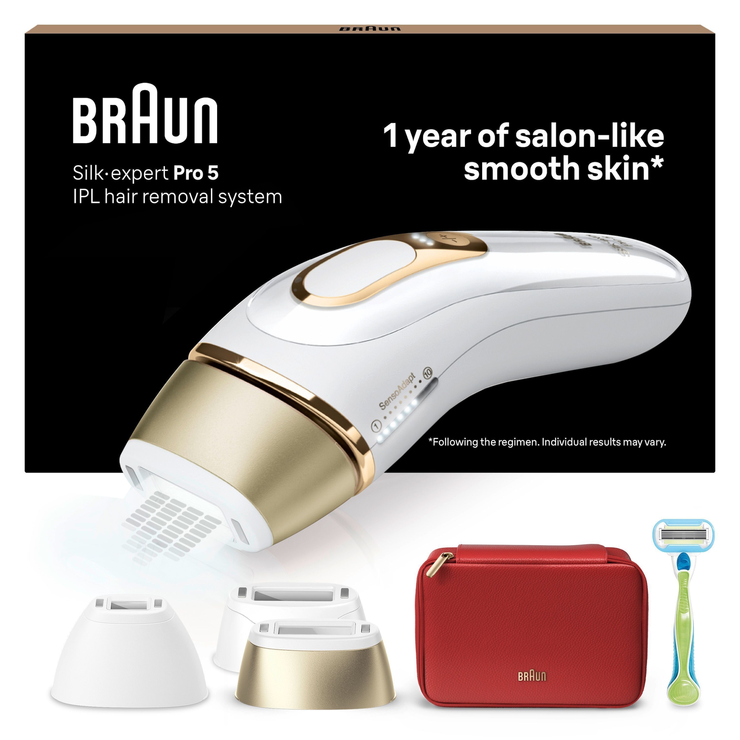 Braun IPL-Haarentferner »Silk·expert Pro 5 PL5262«, pro Minute bis zu 125 Lichtimpulse, 3 Aufsätze, Aufbewahrungstasche, Venus Rasierer