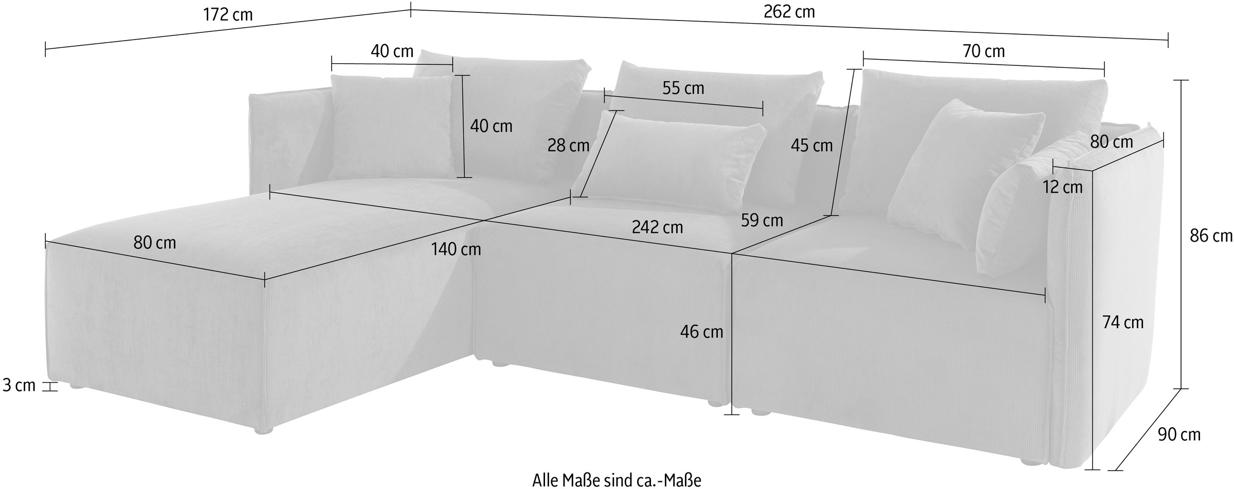 elbgestoeber Ecksofa »Elbdock«, (3 St.), zusammengesetzt aus Modulen, in vielen Bezugsqualitäten und Farben