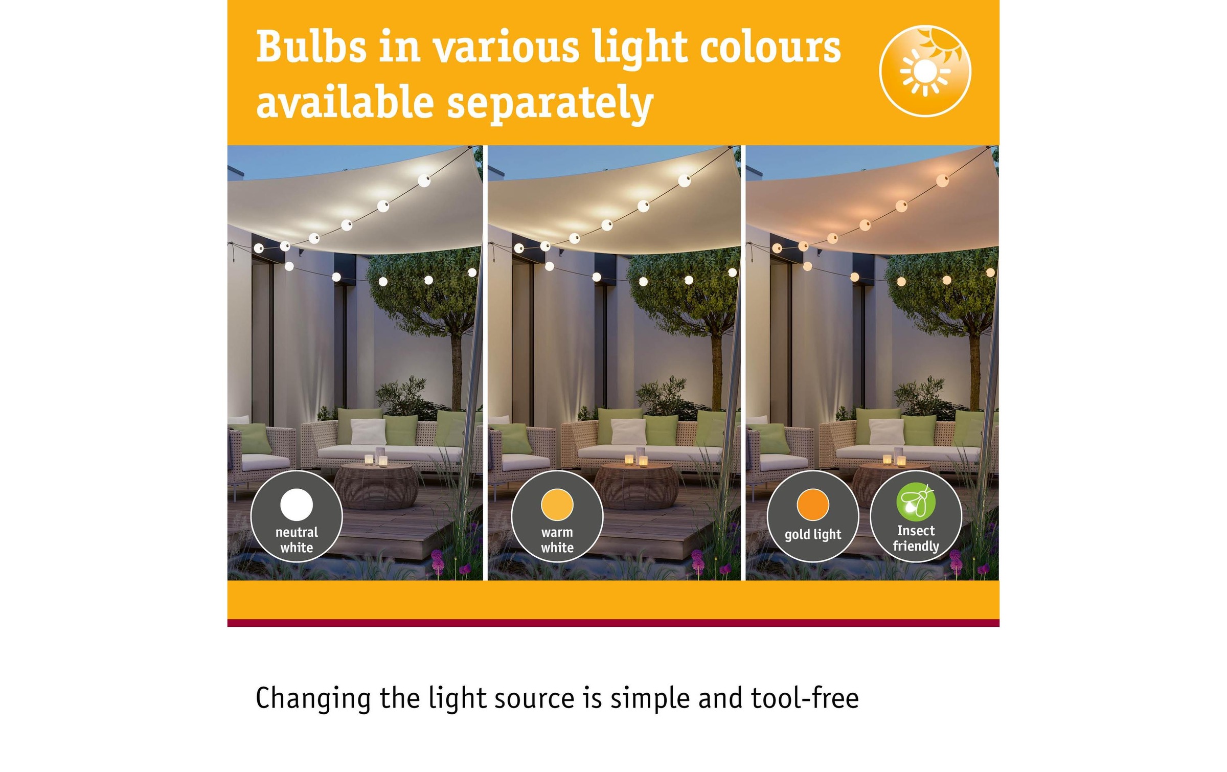 Paulmann Guirlande lumineuse LED »Naima IP67 3000K 5,8m 6x60lm Schwarz« 6 cuis-flammig spritzwassergeschützt