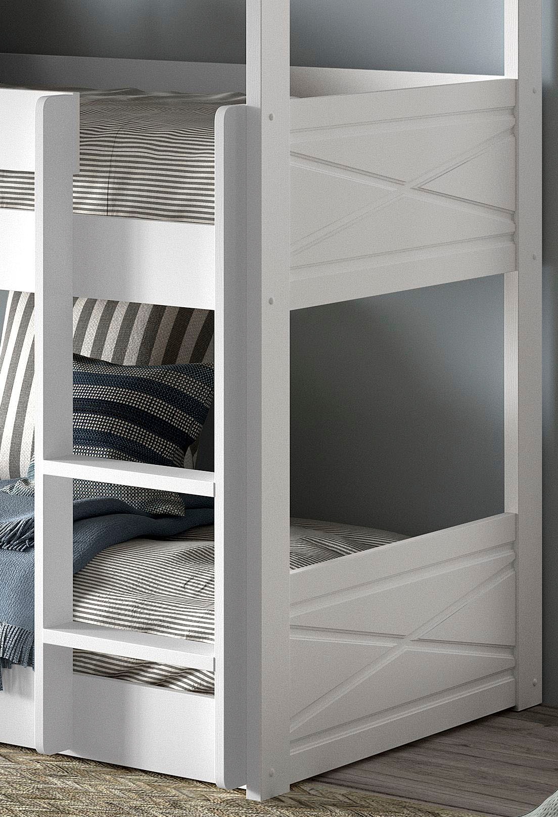 Vipack Etagenbett Made in Europe,  mit 3 LF á 90x200 cm und Rollrost, stabil gebaut, Kiefer massiv weiss