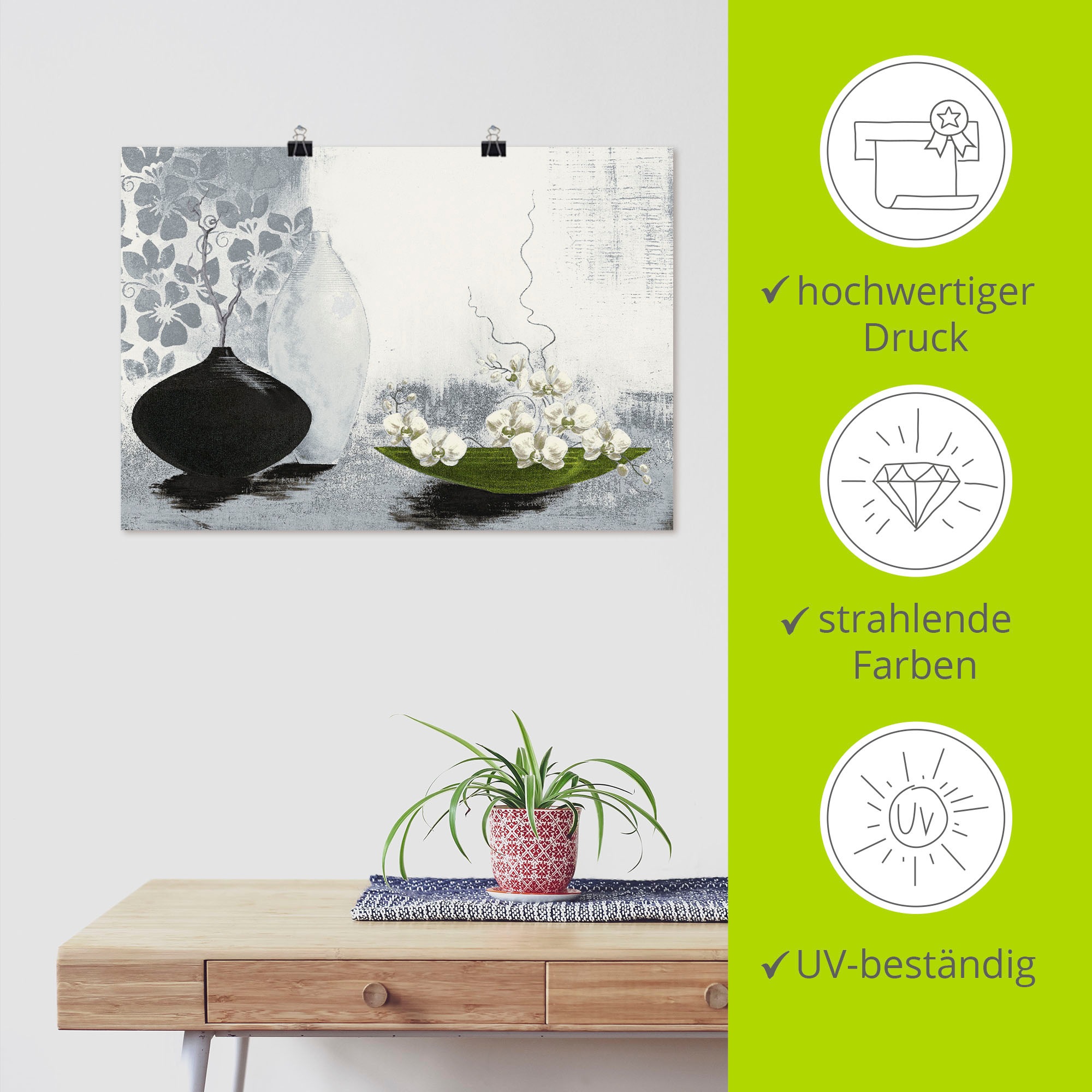Artland Wandbild »Modernes bauchiges Gefäss mit Orchideen«, Vasen & Töpfe, (1 St.), als Leinwandbild, Poster in verschied. Grössen