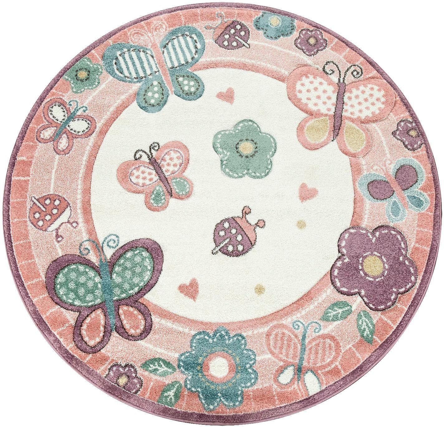 Image of Paco Home Kinderteppich »Volta 317«, rund, 18 mm Höhe, Kurzflor, niedliches Kinder Design, Motiv Schmetterlinge, Pastell Farben, Kinderzimmer bei Ackermann Versand Schweiz