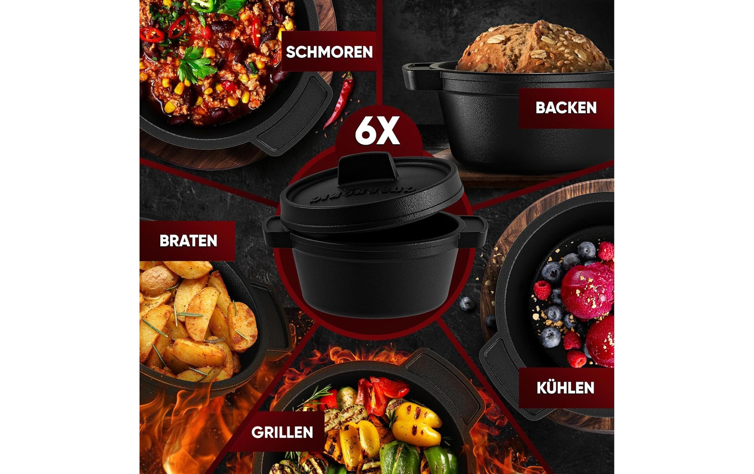   Marmite à barbecue »Gusskoenig Mini Dutch Set 6 Töpfe, Rezeptbuch«