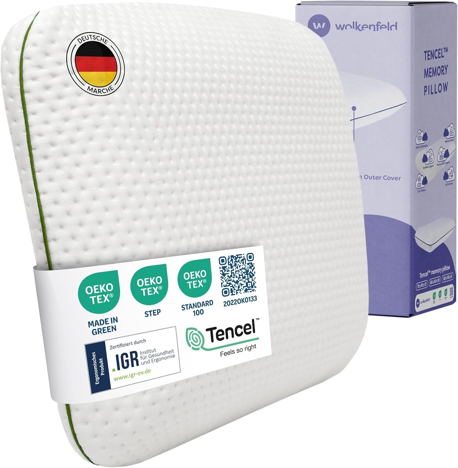 Image of Wolkenfeld Babykissen "Eron Kinderkissen" Weiches und Atmungsaktives Kinderkopfkissen - Natürliches Memory Foam