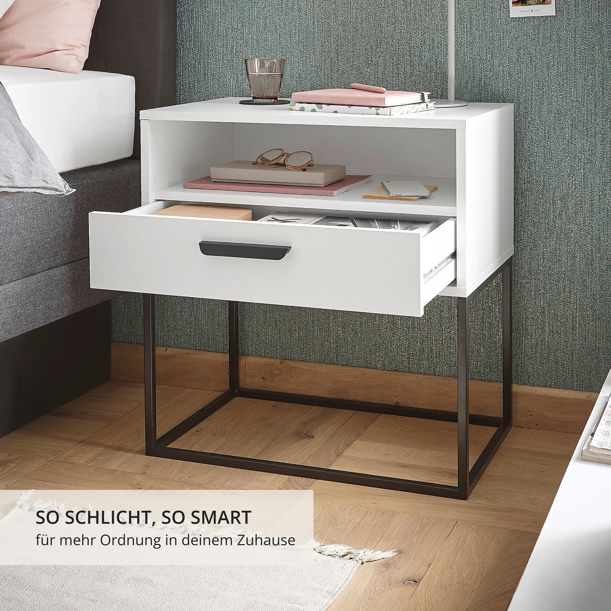 Schlafkontor Table de nuit »Cudro Nachttisch auf Fussgestell« mit einem offenen Fach für schnellen Zugriff