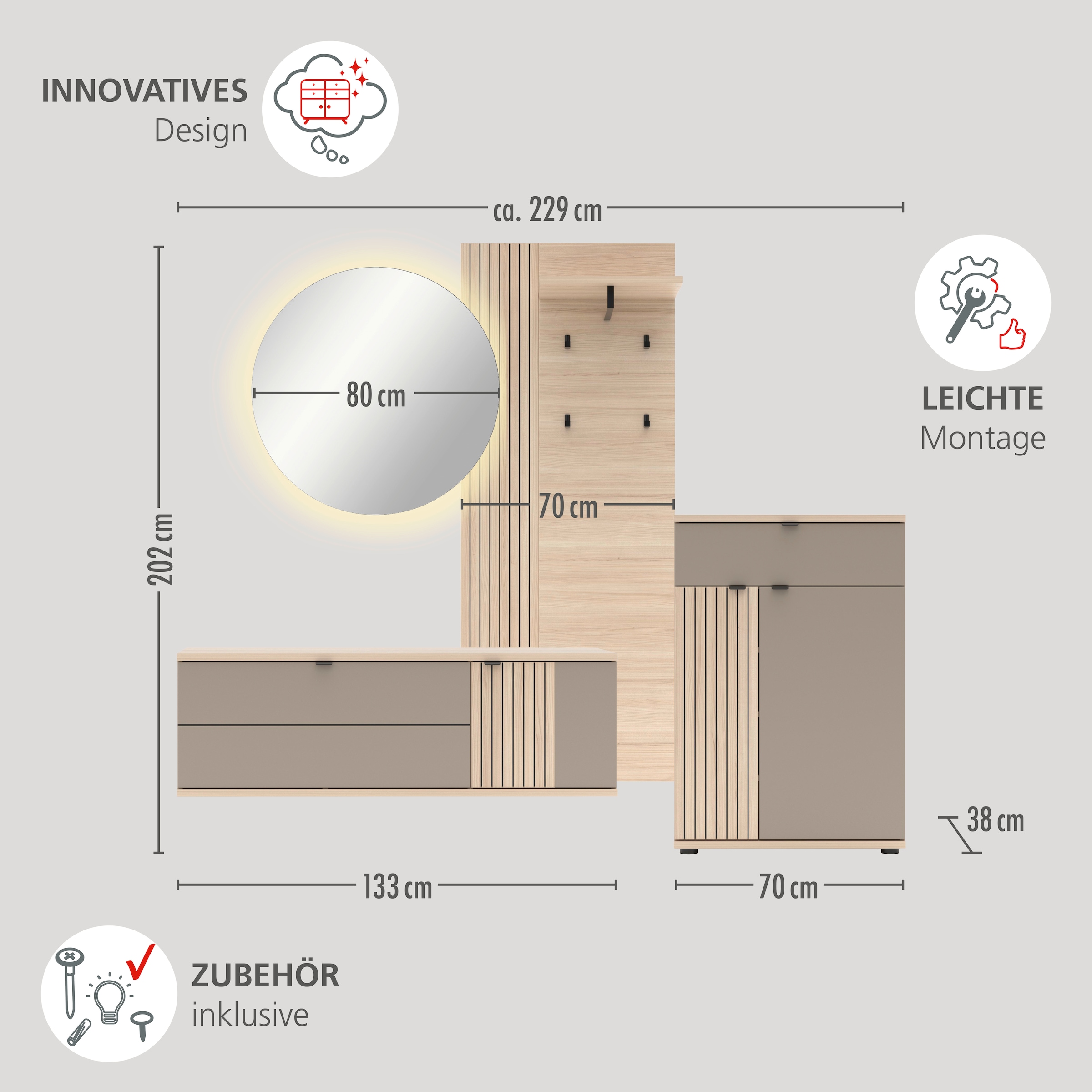 Innostyle Armoire à chaussures »PISA Schuhschrank« 1 cuis tlg. Fermeture douce, bord AB, 1 tiroir, 4 compartiments