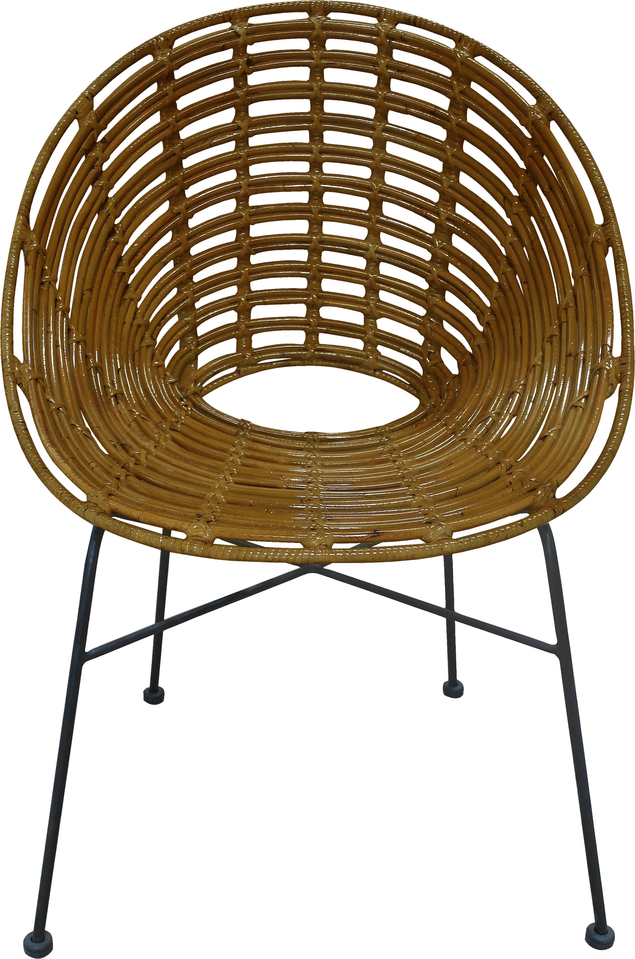 SIT Rattanstuhl »Rundsitz Rattan Metall Schwarz Natur Lounge Design« () 1 Stk.Rattanstuhl mit Rundsitz aus Rattan & Metall im Lounge Design