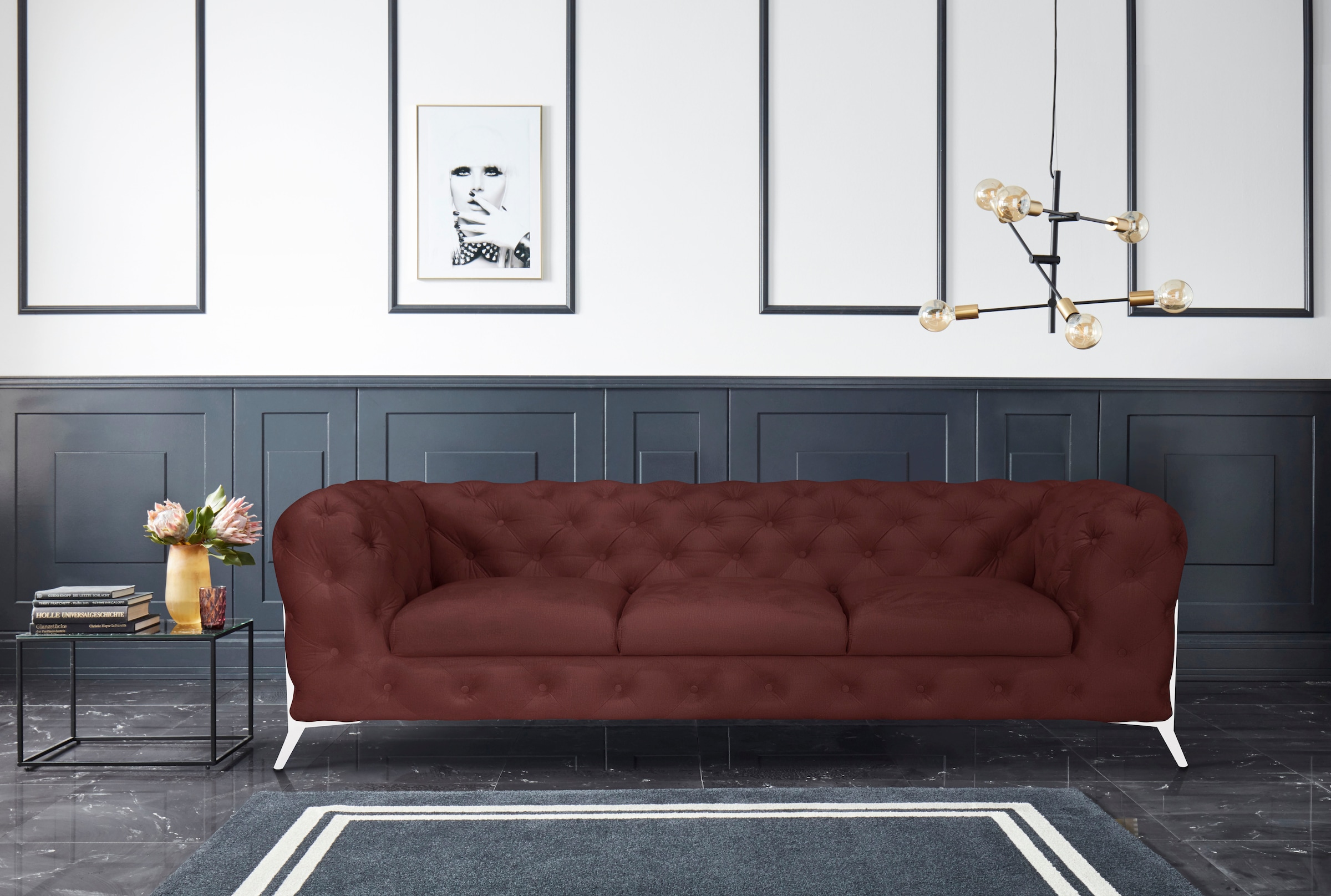 Leonique Chesterfield-Sofa »Amaury«, aufwändige Knopfheftung, moderne Chesterfield Optik, Fussfarbe wählbar