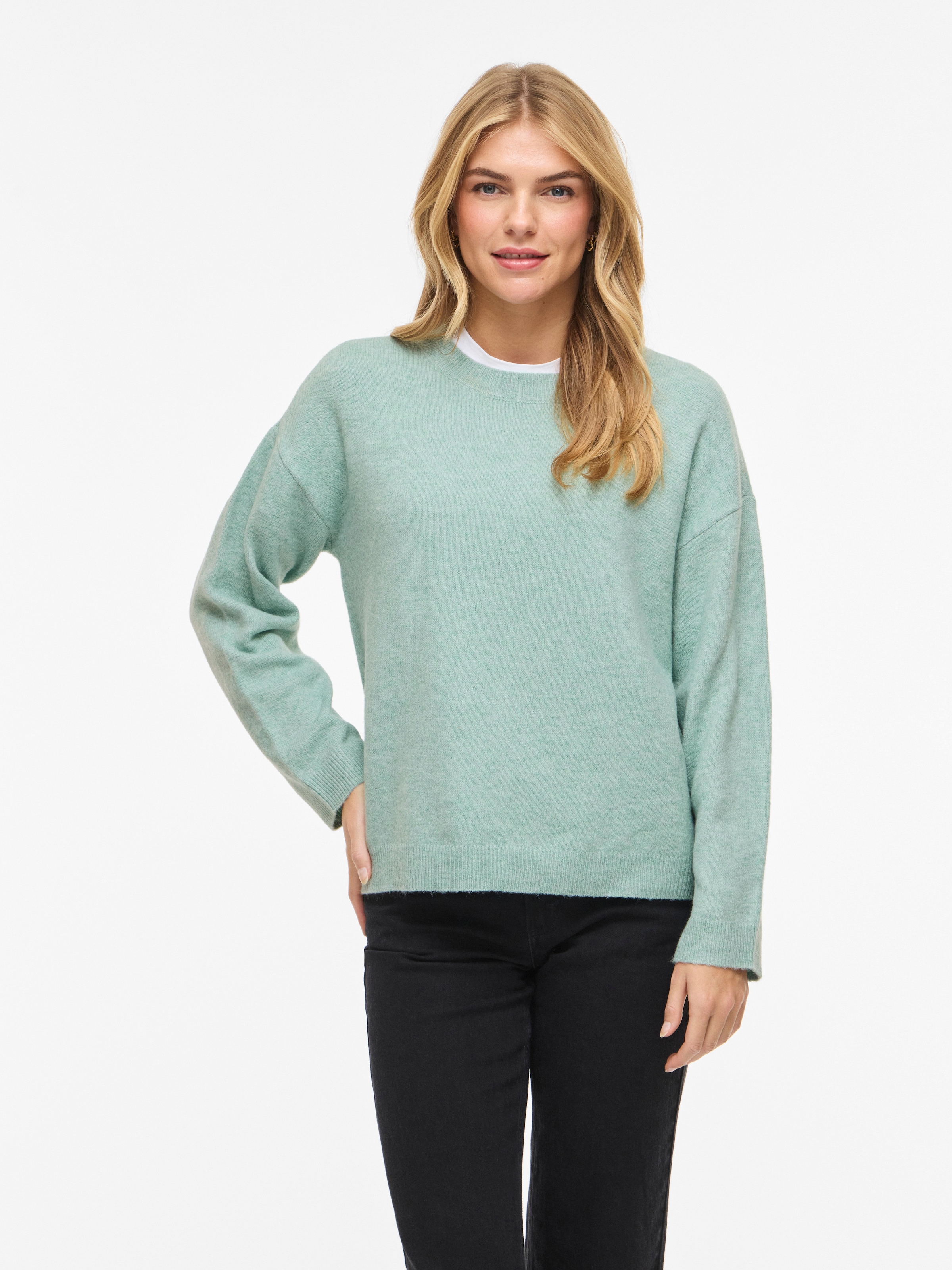 Vila Pull en tricot »VILIGA L/S O-NECK KNIT TOP - NOOS« mélange de matières, coupe décontractée
