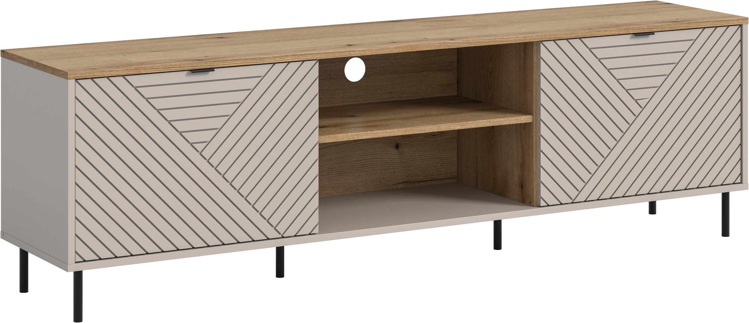 Home affaire Lowboard »RAITA, Breite 184 cm, Front mit Desgin-Fräsung, 2 Türen, viel Stauraum« moderne Farbkombi, individuell einsetzbar, Griffe & Füsse aus Metall,  Kommode, Anrichte, Schrank, Sideboard, TV-Schrank, TV-Lowboard