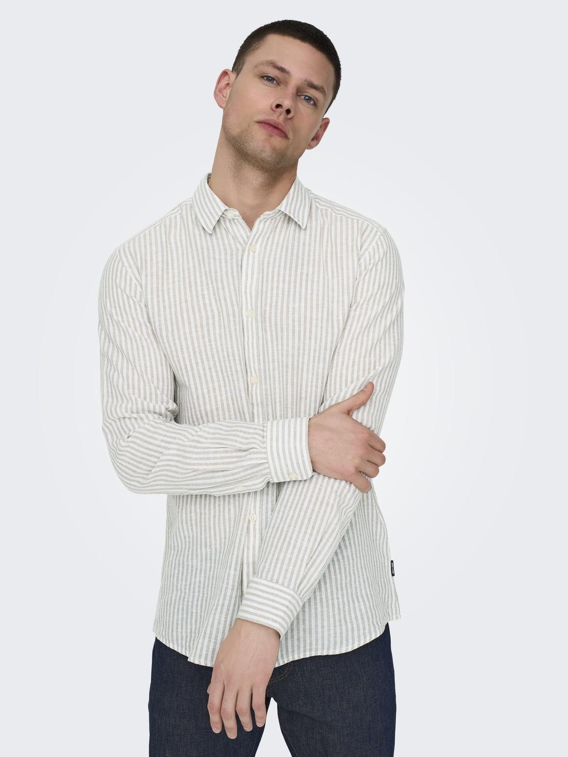 ONLY & SONS Kurzarmhemd »ONSCAIDEN LS STRIPE LINEN SHIRT 660 NOOS«