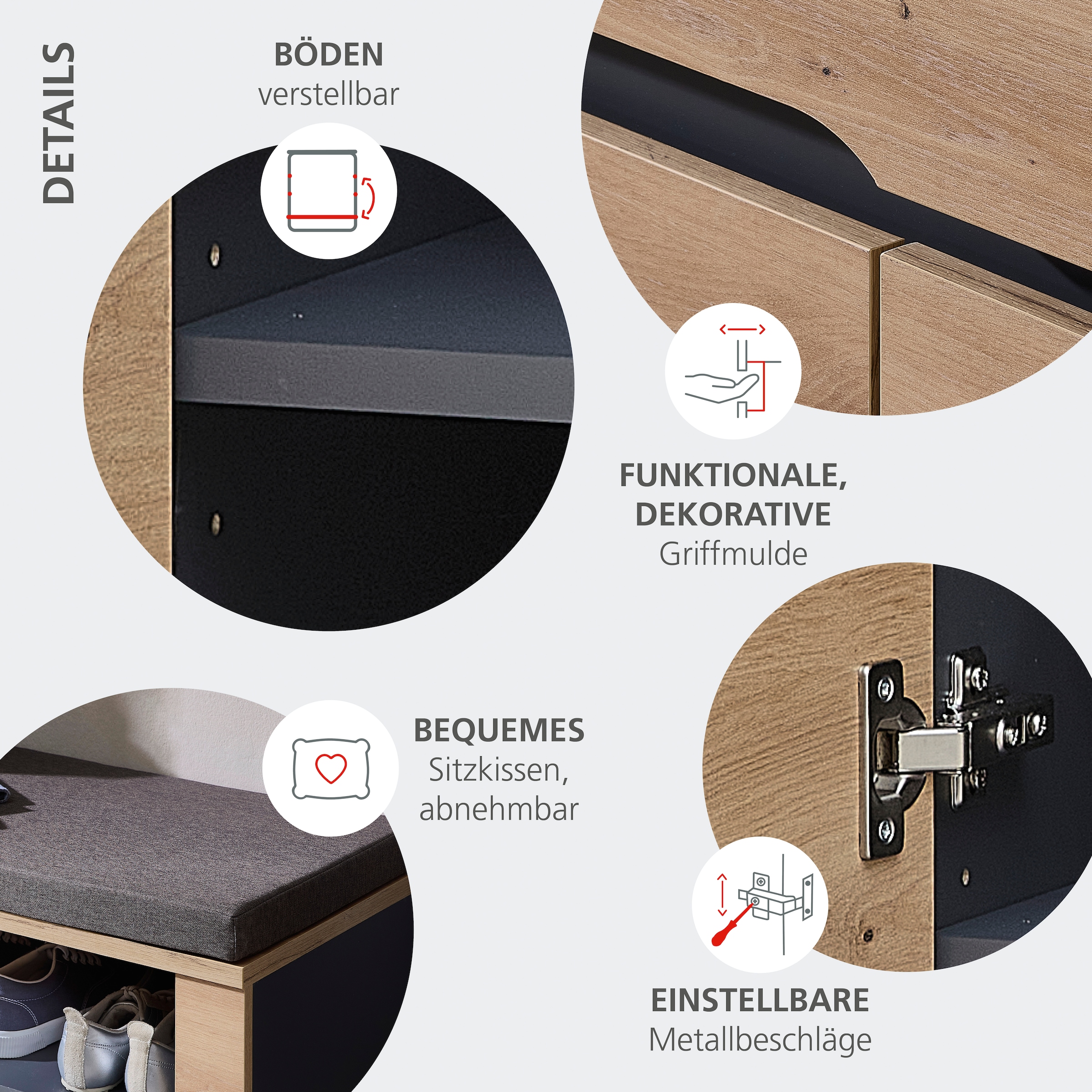 GOODproduct Garderobenschrank »Fargo Garderobenschrank, 55/192/38 (B/H/T cm)« 1 Stk. tlg. 4 türig, Spiegel, Softclose, Kleiderstange