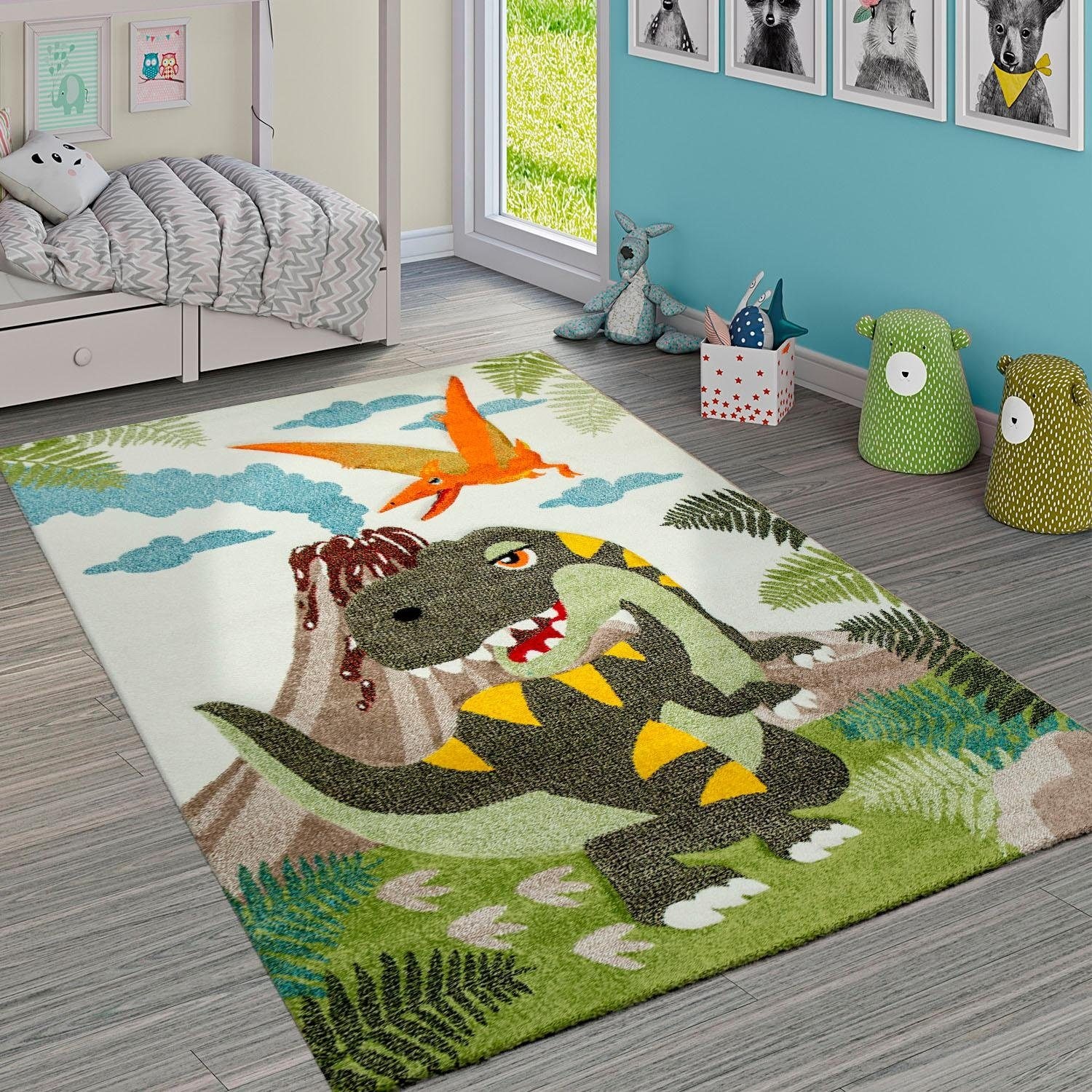 Paco Home Kinderteppich »Diamond 636«, rund, 3D-Design, Motiv Dinosaurier,  Kinderzimmer maintenant | Kurzflor-Teppiche