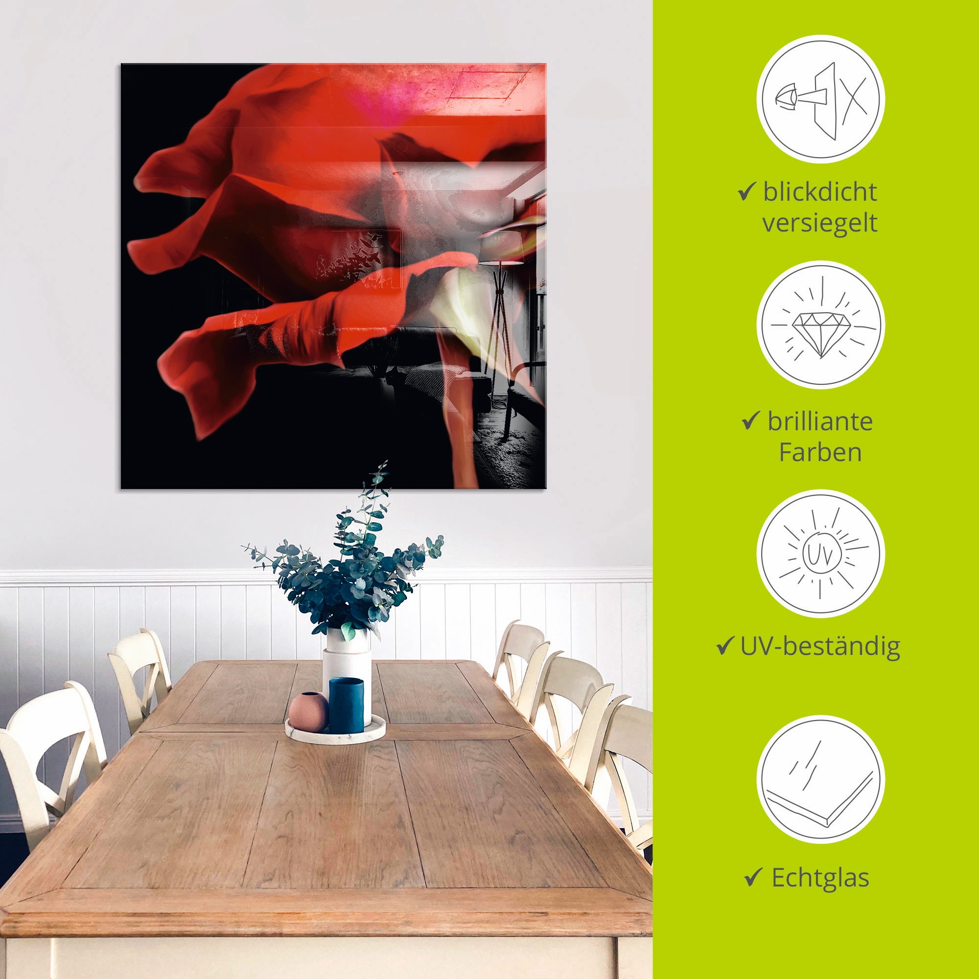 Artland Glasbild »Rote Rose«, Blumen, (1 St.), in verschiedenen Grössen