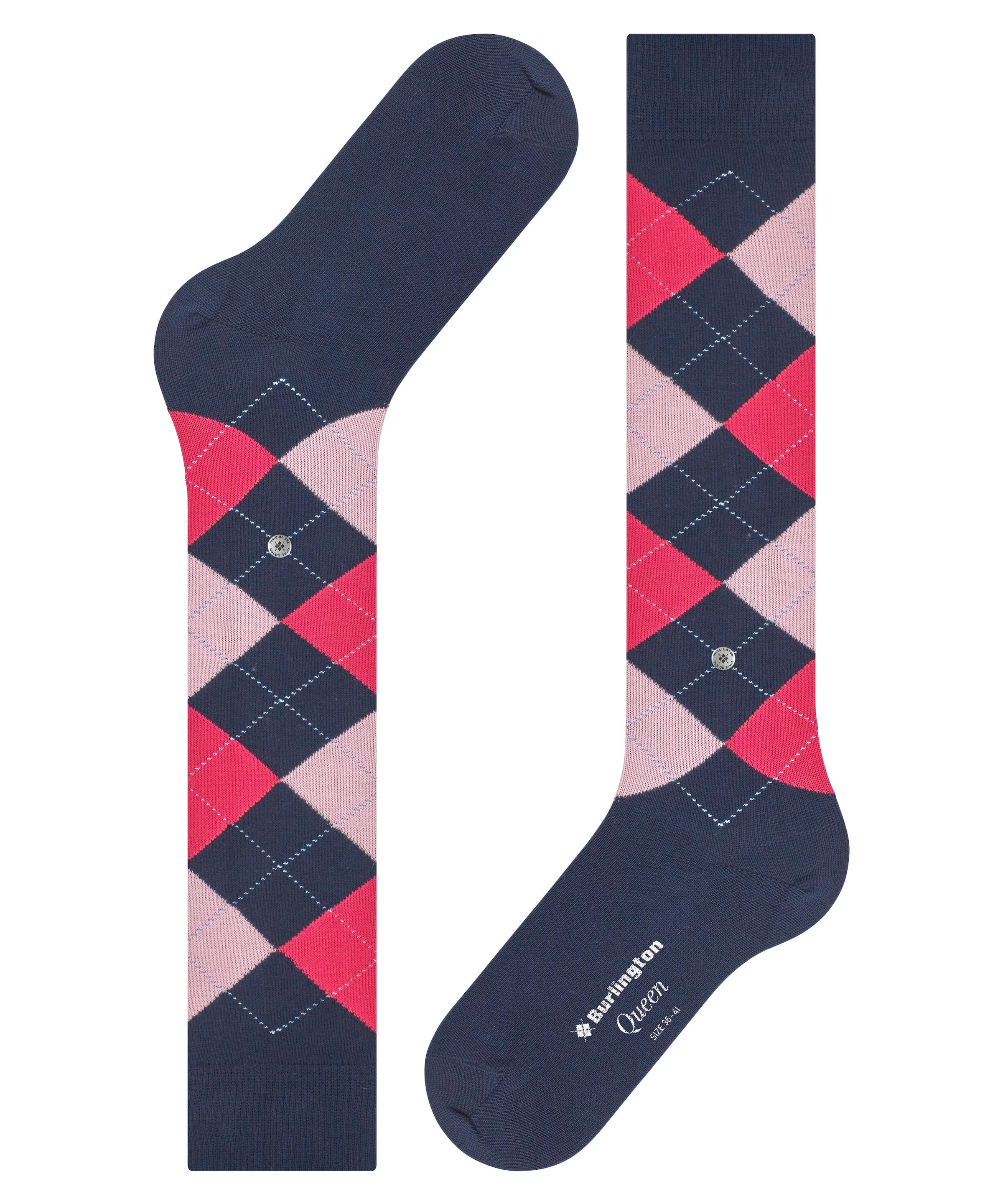 Burlington Mi-bas »Queen« Taille unique 36-41, motif argyle, coton peigné,