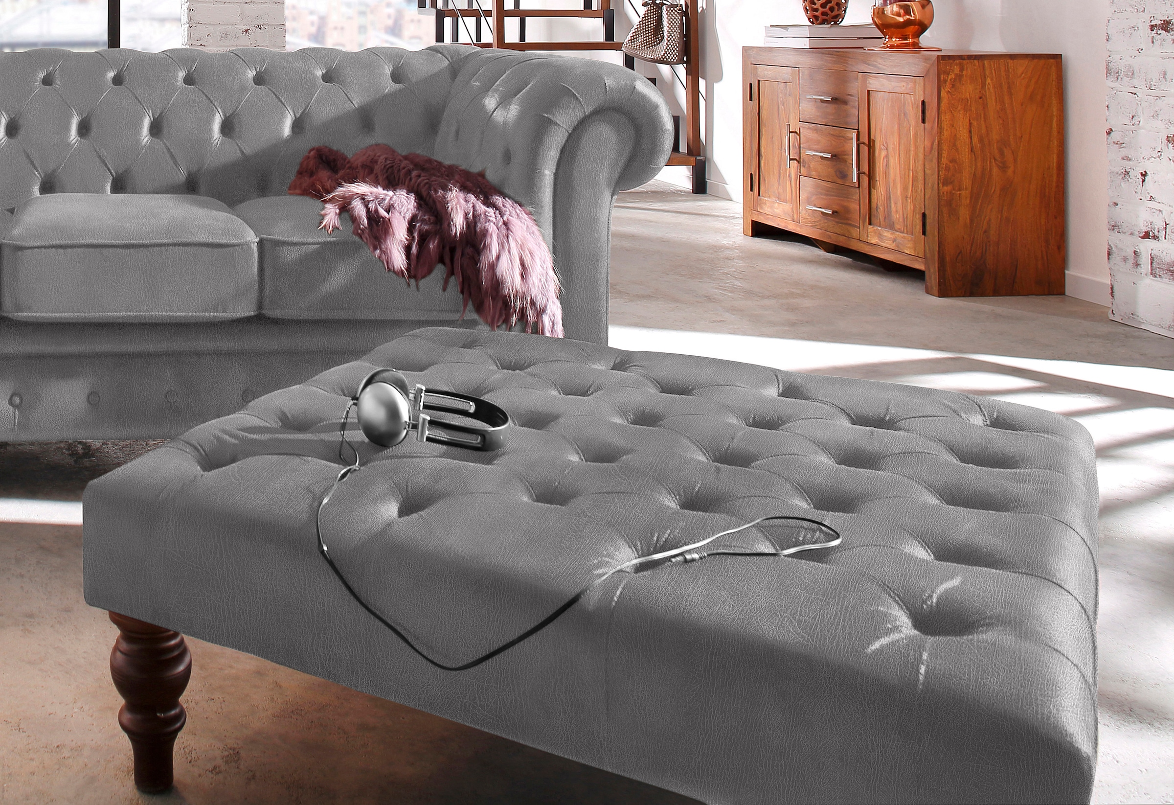 Home affaire Tabouret rembourré »Chesterfield« mit Knopfheftung , auch in Leder