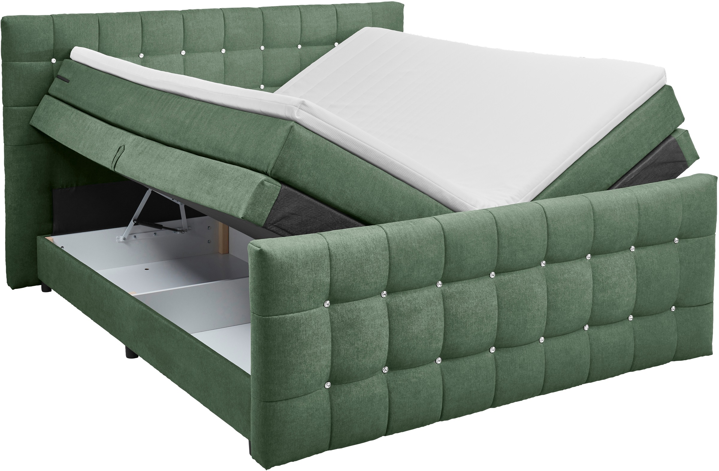 ED EXCITING DESIGN Boxspringbett »Loberie«, mit Strasssteinen im Kopf- und Fussteil, inkl. Bettkasten