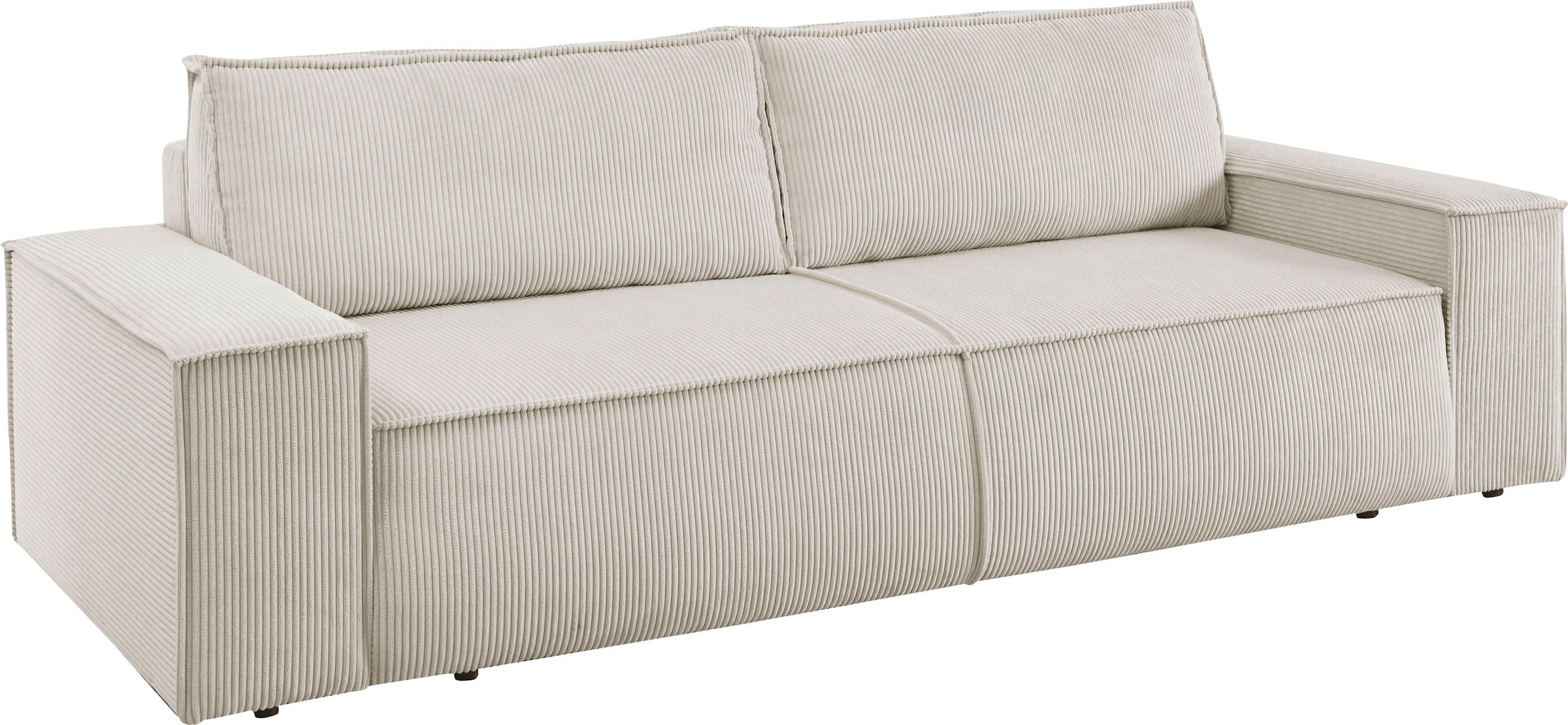 GOODproduct 3-places »SHERWOOD Schlafsofa (257cm) Cord, Samtvelours, Vintage-Lederoptik« Schlaffunktion mit Bettkasten (ca. 136/200cm)