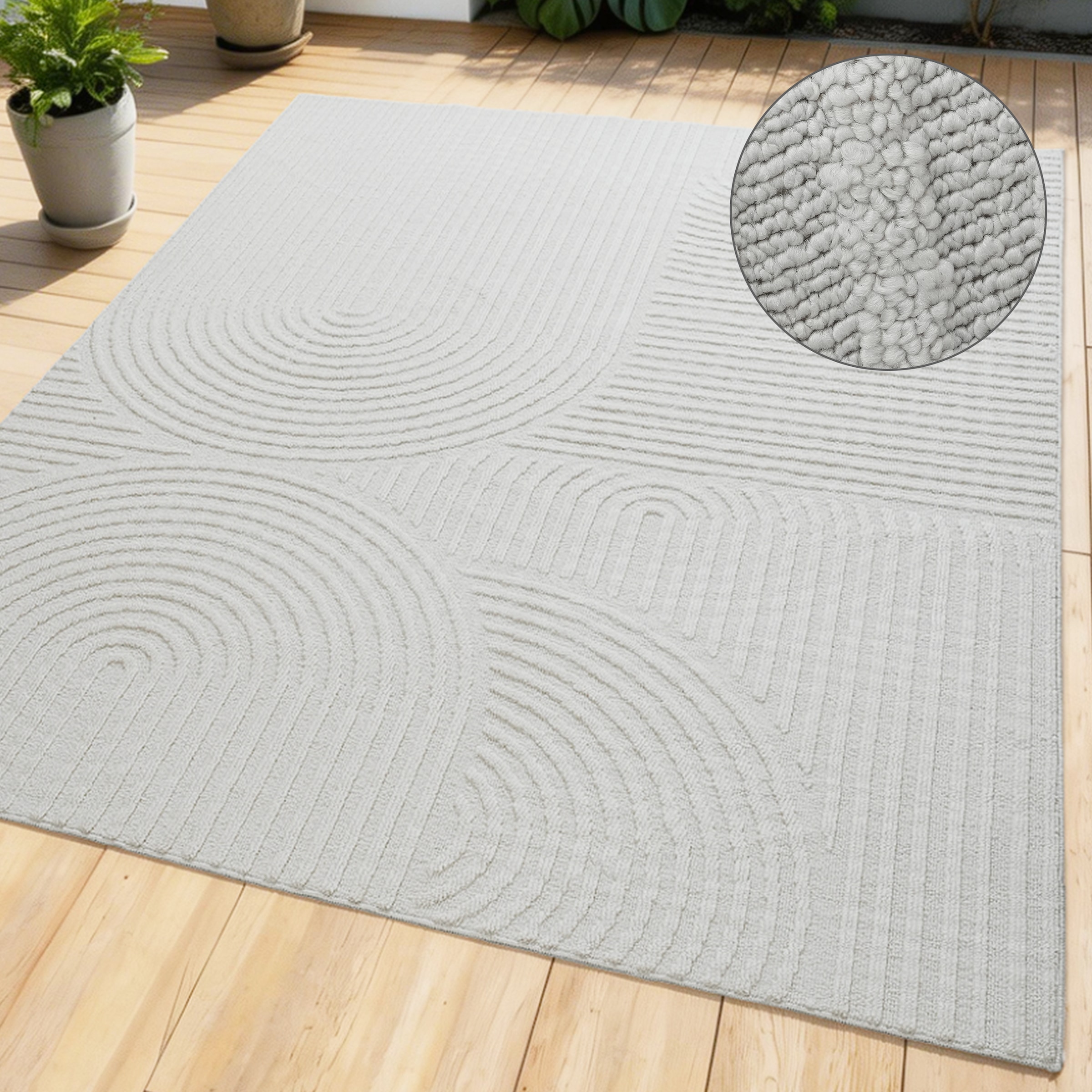 GOODproduct Tapis »Jola, In- und Outdoor geeignet, Hoch-Tief-Design, Scandi« Rectangulaire 9 mm Höhe structure haut-bas, zen, résistant aux intempéries et aux UV, balcon, camping
