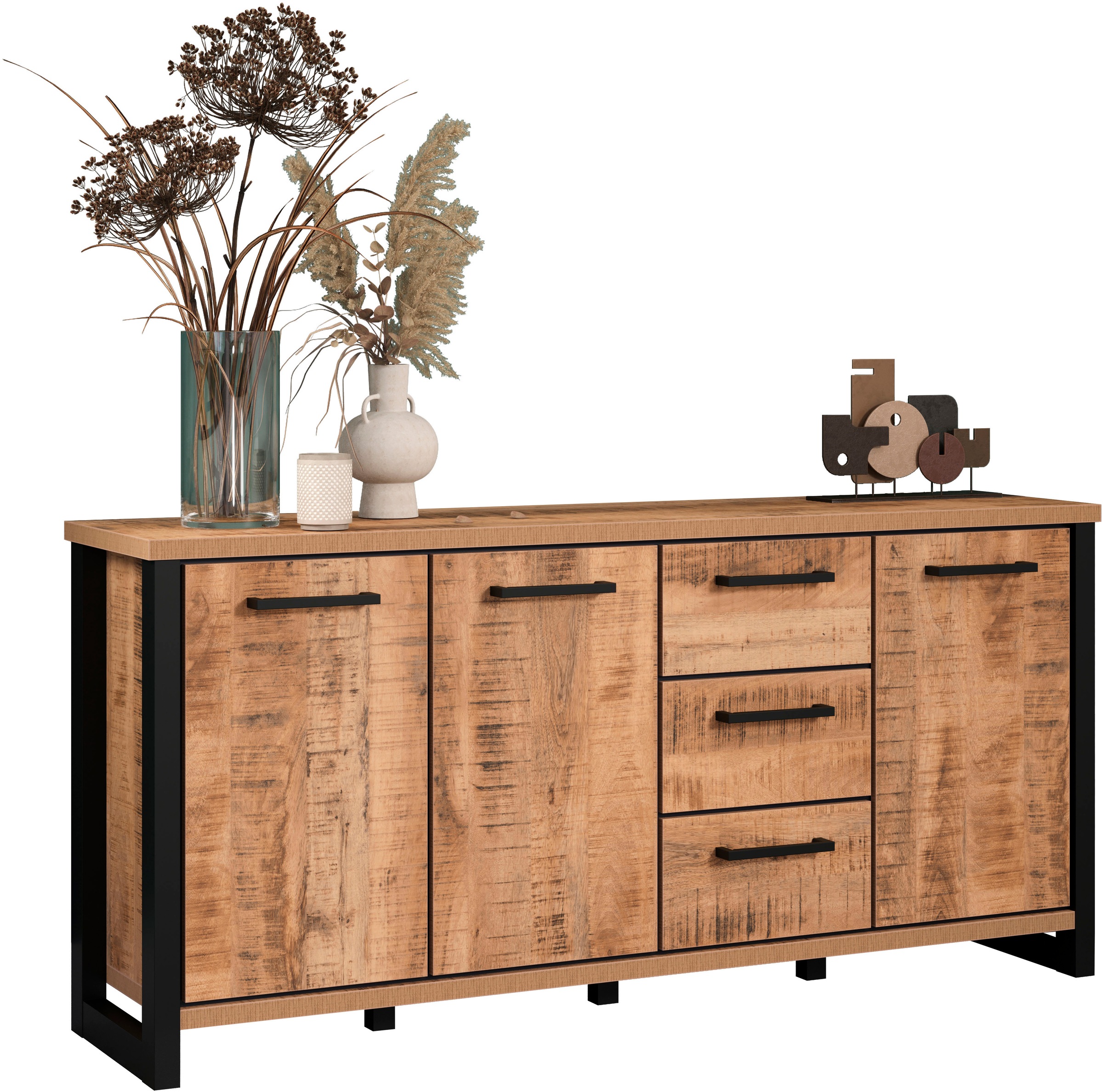 Image of Home affaire Sideboard "Elda" 1 Stk. tlg. Sideboard mit 3 Türen & 3 Vollauszug Schubladen – (B/T/H) 180/45/86 cm