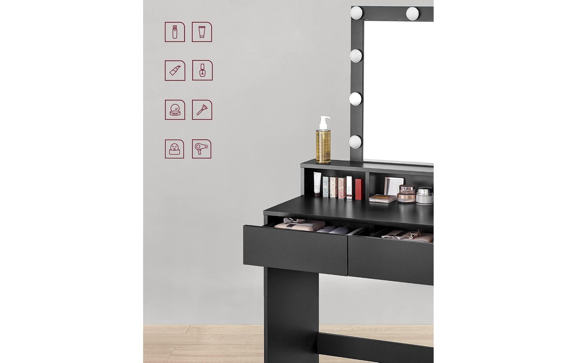 VASAGLE Coiffeuse »mit LED-Beleuchtung 80 x 40 x 145 cm«