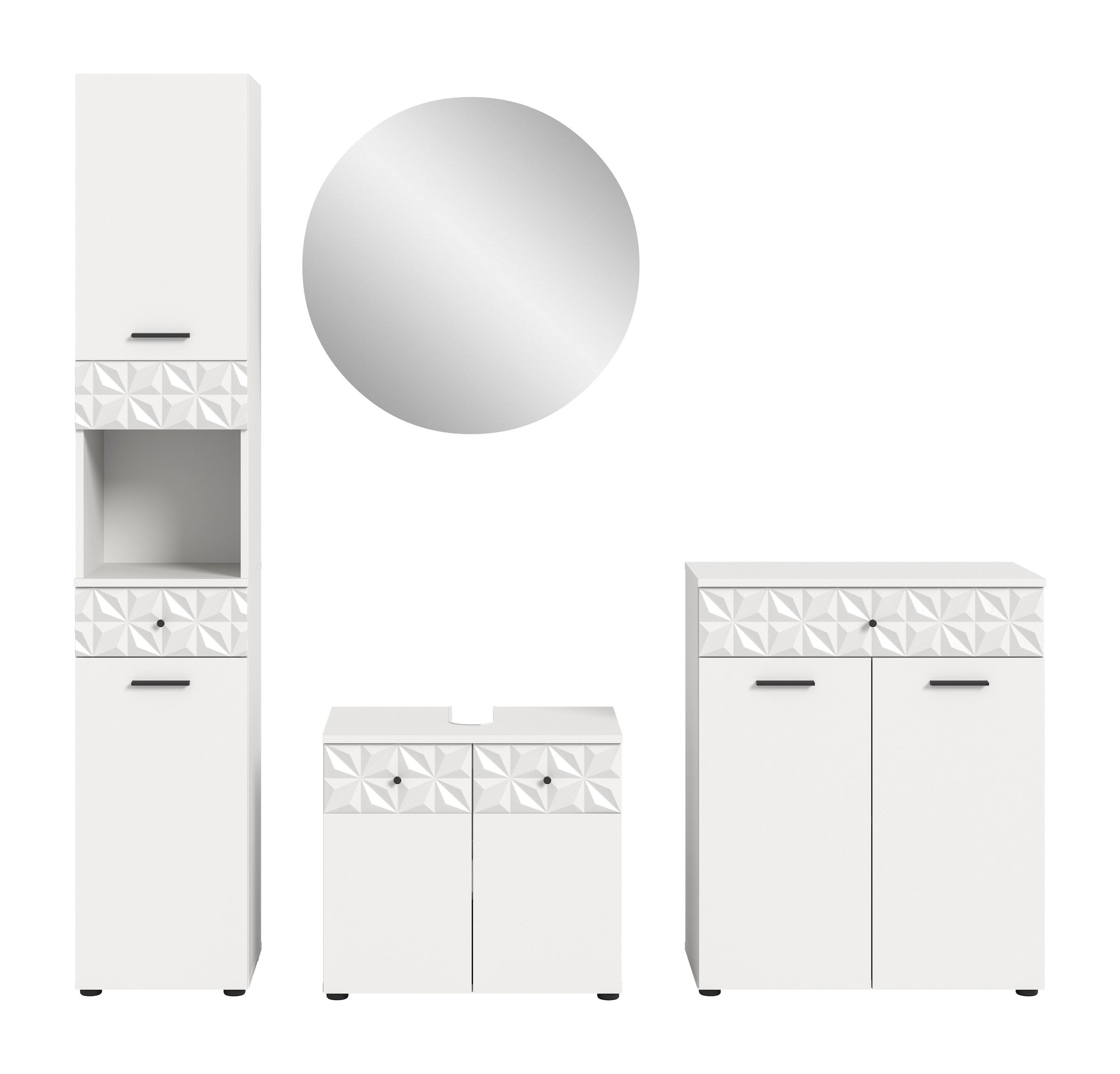 INOSIGN Ensemble de salle de bains »VICENZA, TOPSELLER!, Breite 195cm, 4-teilig, mit Ornamentabsetzung« Hochschrank, Waschbeckenunterschrank, Spiegelschrank & Unterschrank, 