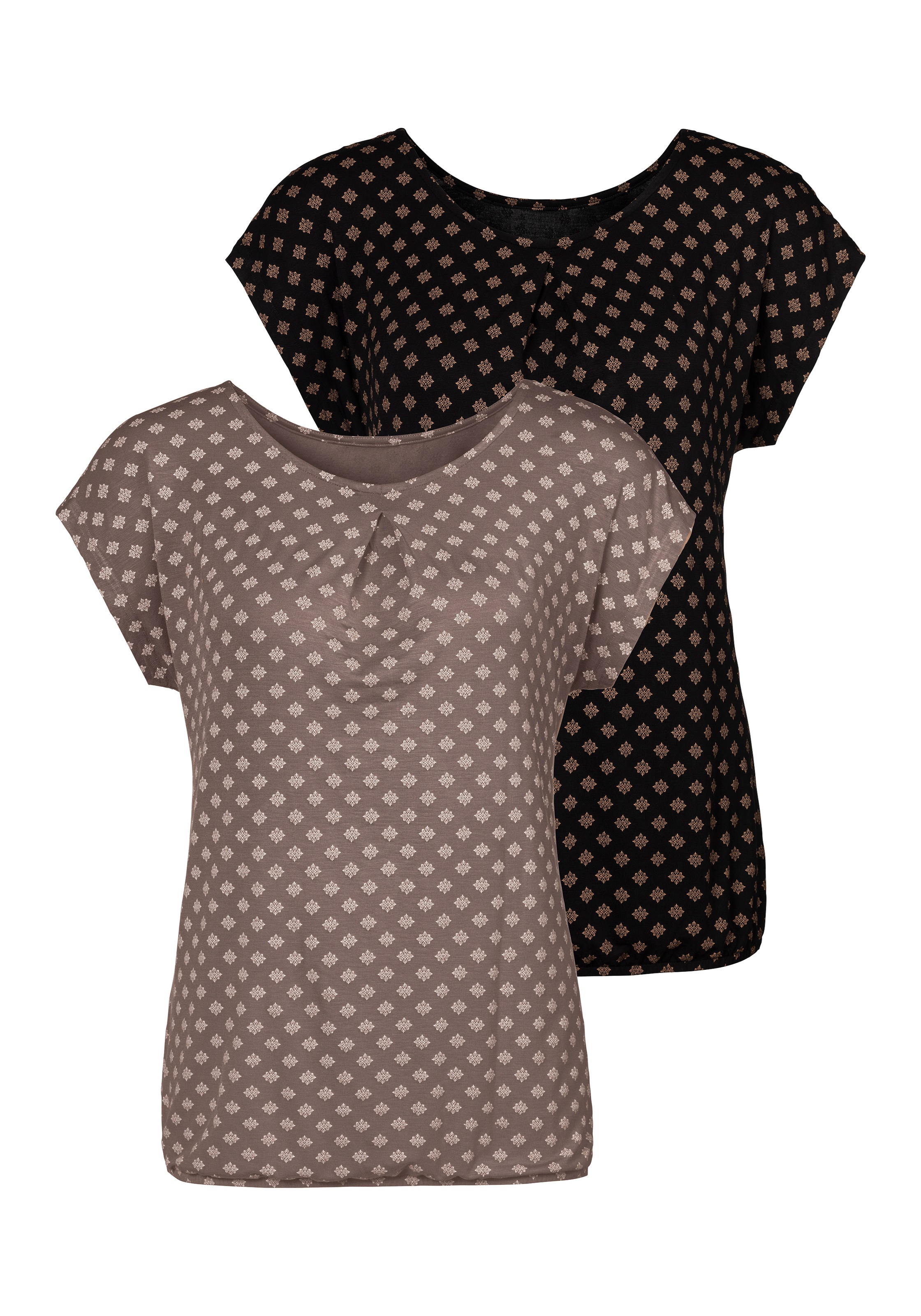 Image of LASCANA Kurzarmshirt "mit Kellerfalte am Ausschnitt" 2er-Pack, aus elastischem Viskose-Jersey