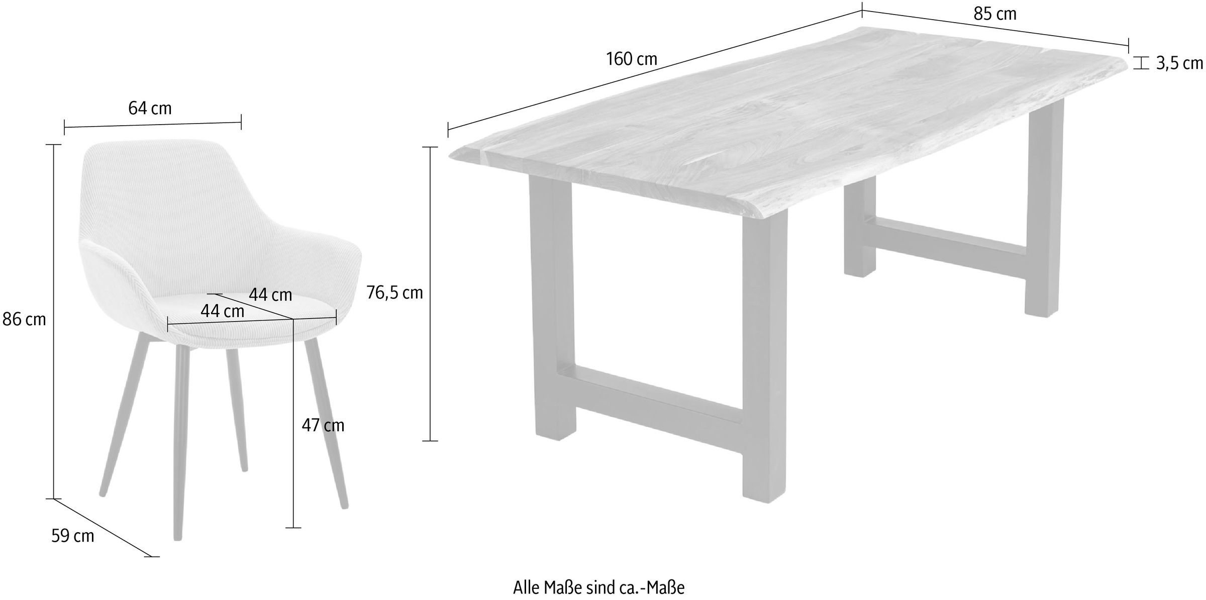 SalesFever Essgruppe »Elegante Essgruppe für stilvolles Speisen«, (Set, 5 tlg.), Massivholz geölt und zweifach gewachst