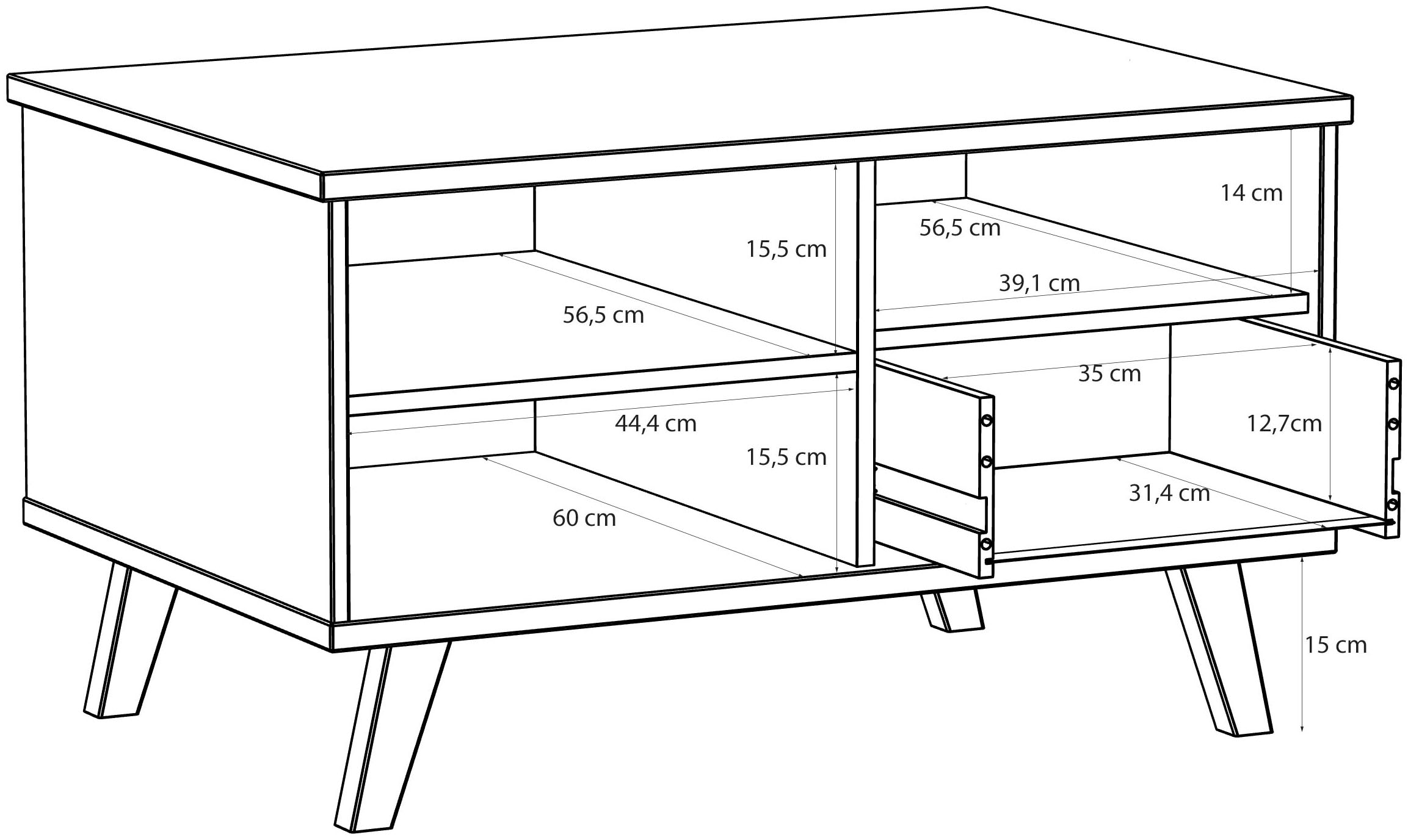 FORTE Couchtisch »Vankka Coffee Table« B/H/T 90/51,8/60 cm,  90 x 60 cm Schublade, offen Fächer, Stauraun