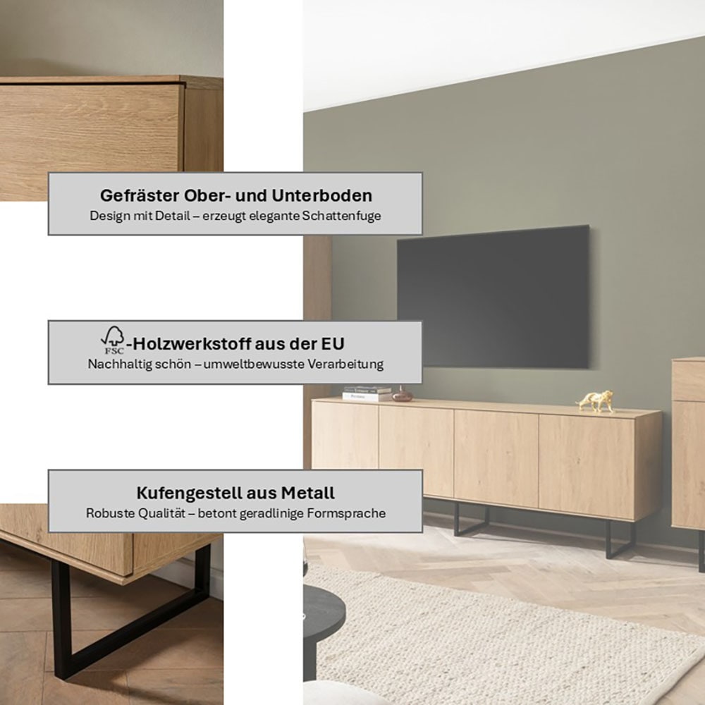 Home affaire Table basse »Lund, moderner TV-Unterschrank, Kommode mit Kufengestell« ausreichend Stauraum, vielseitig einsetzbar, 200 cm breit