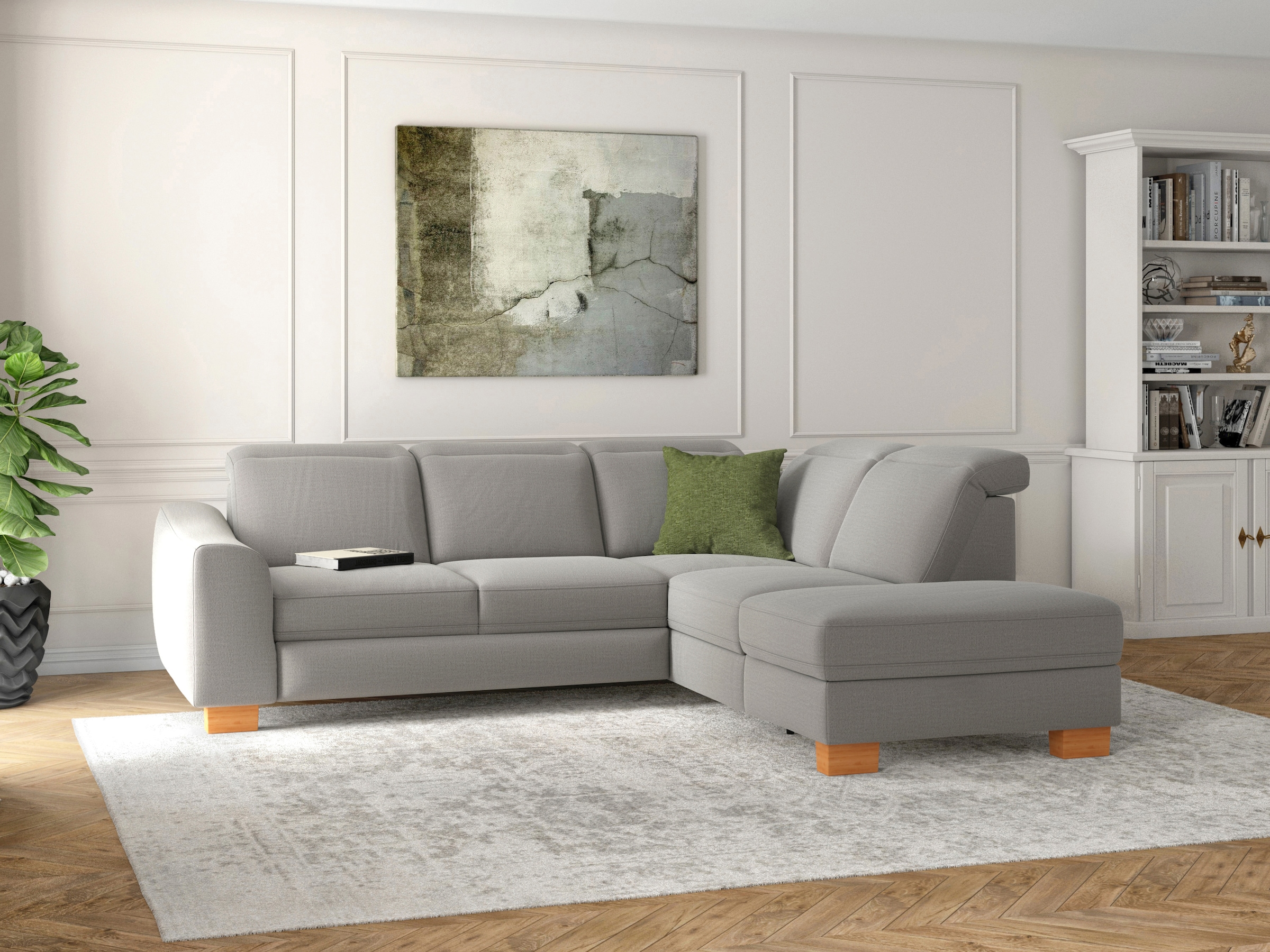 sit&more Ecksofa »Dundee L-Form« mit Federkern und Massivholzfüssen, wahlweise mit Kopfteilverstellung