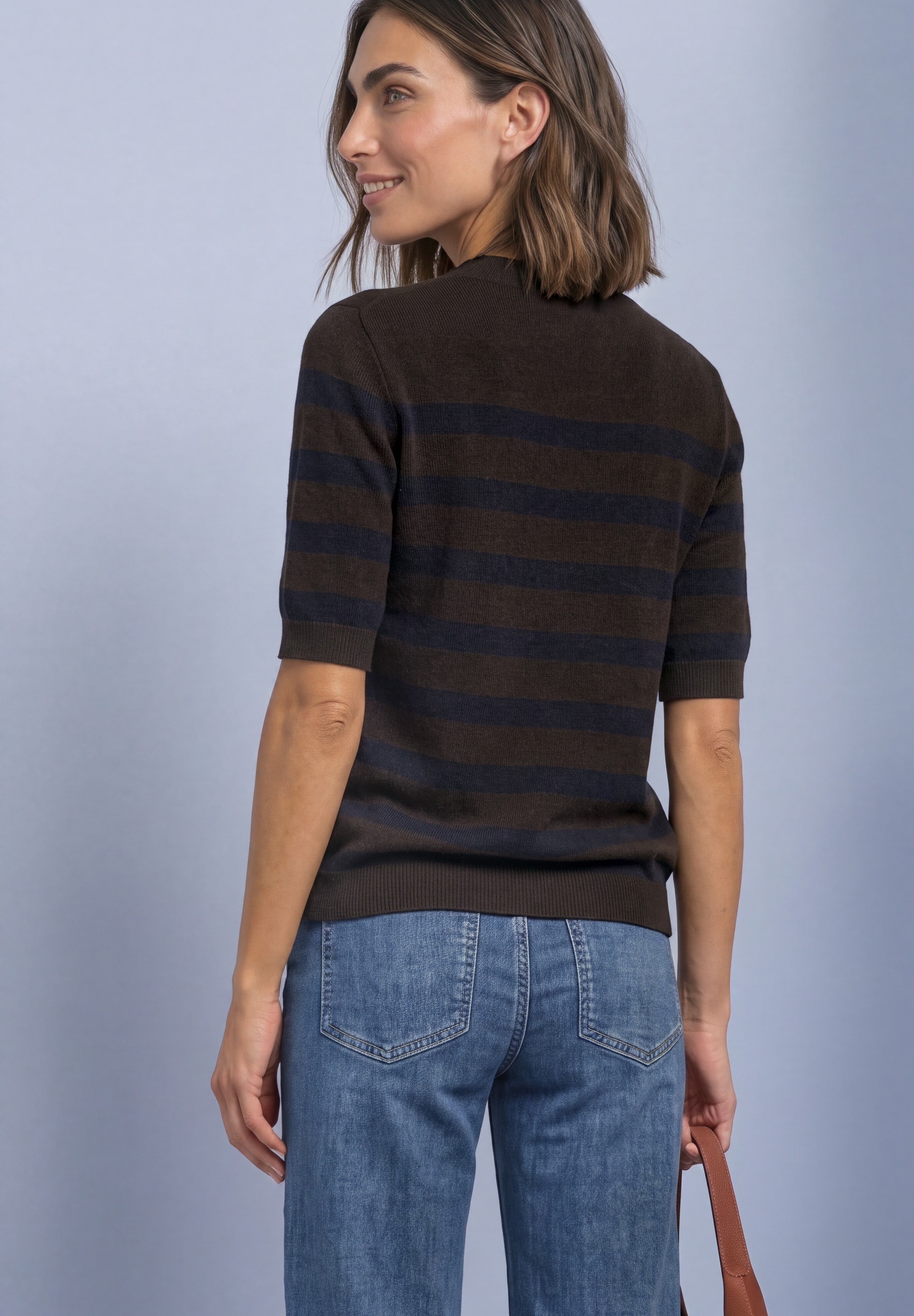 STREET ONE Strickpullover Kurzarm Pullover mit Turtle Neck / getreift