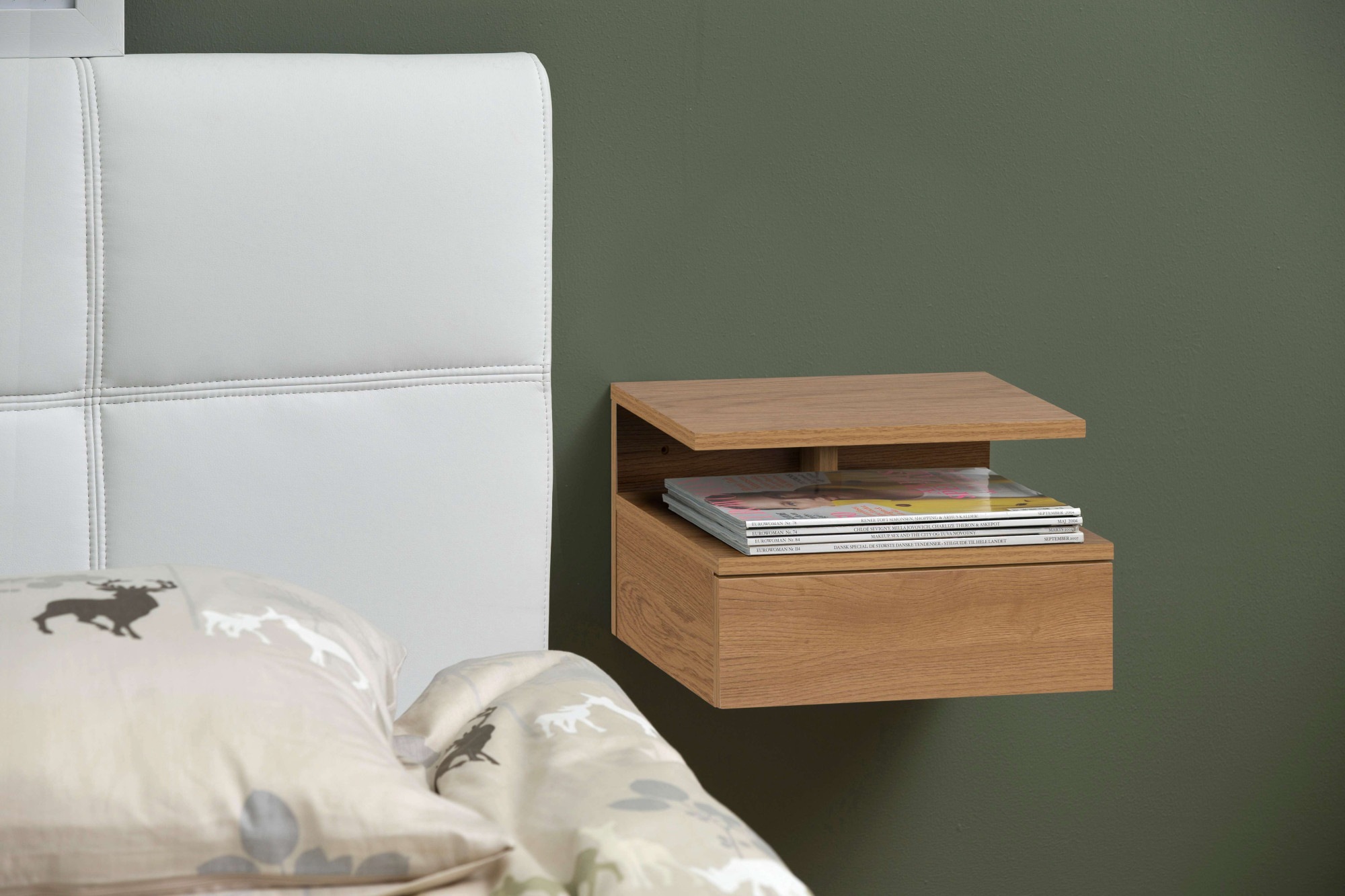ACTONA GROUP Nachttisch "Ashlan Nachtkommode" Nachtschrank, wandmontiert, 1 Schublade, 1 Fachboden, Metallschienen