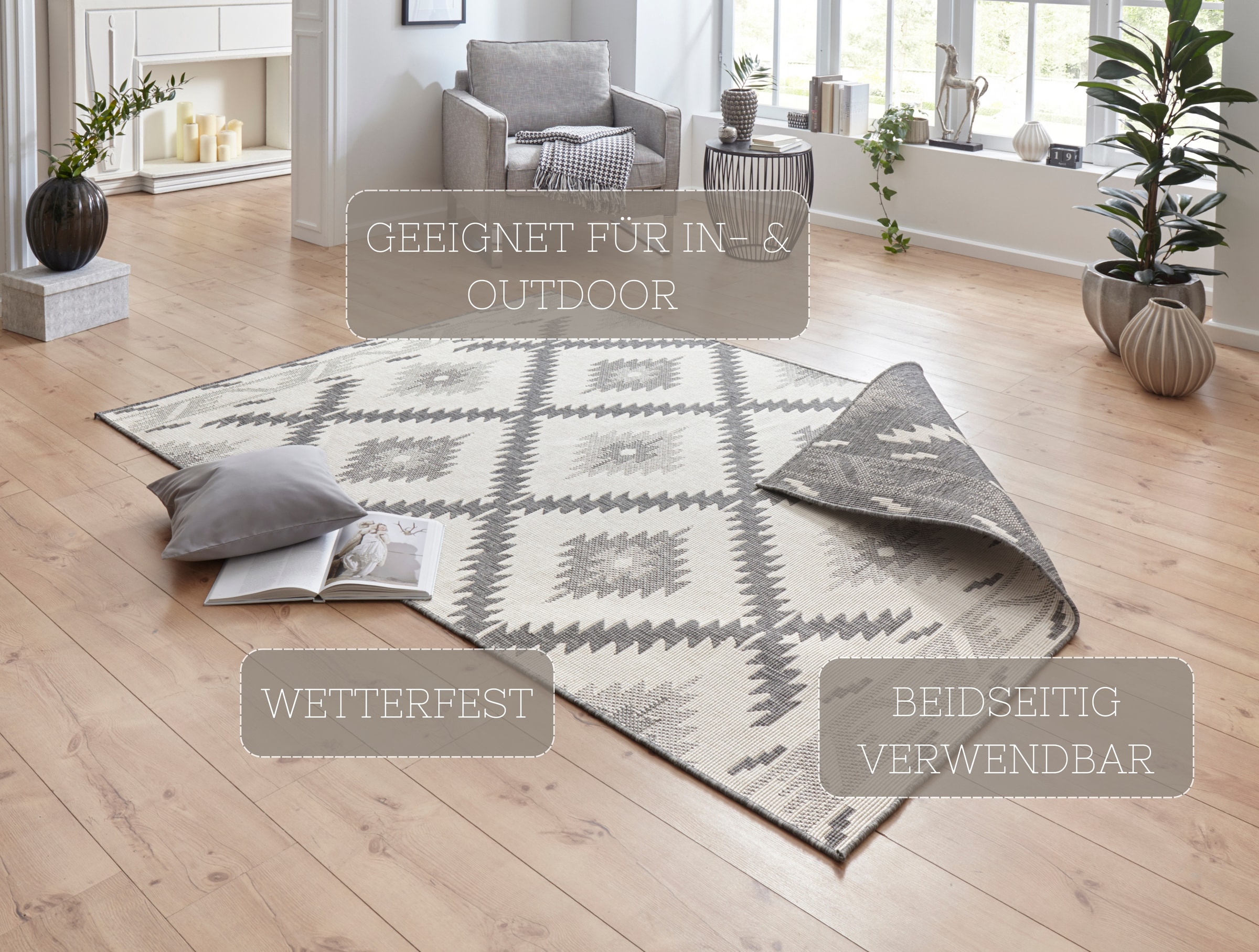 NORTHRUGS Teppich »Malibu Wendeteppich«, rechteckig, 5 mm Höhe, In-& Outdoor, Wetterfest, Balkon, Läufer, Wohnzimmer, Wasserfest