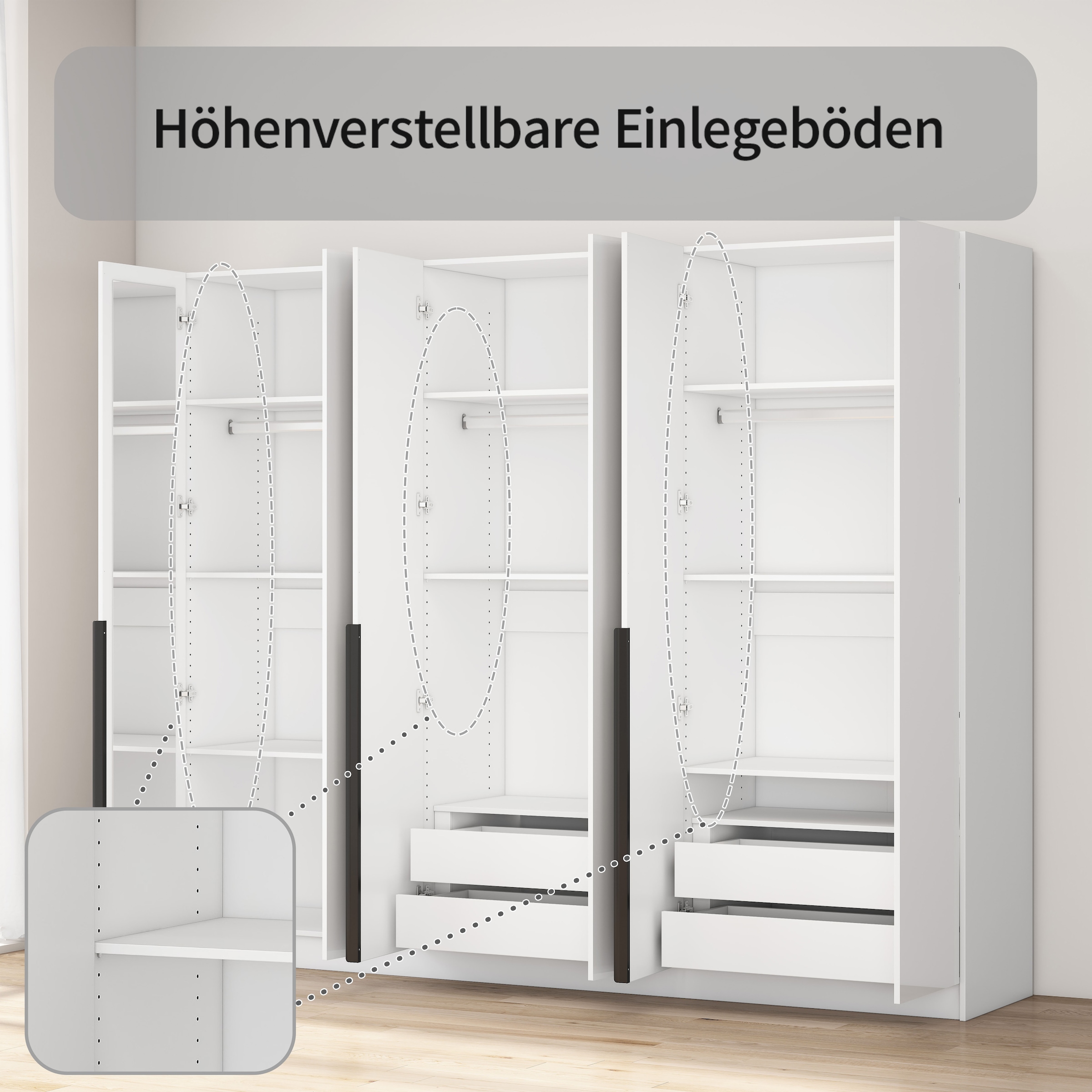 GOODproduct Armoires à vêtements »Annor Schlafzimmerschrank Breite 242cm hochglanz Schrank Garderobe« Armoire à portes battantes avec aménagement intérieur parfait - poignées de porte élégantes